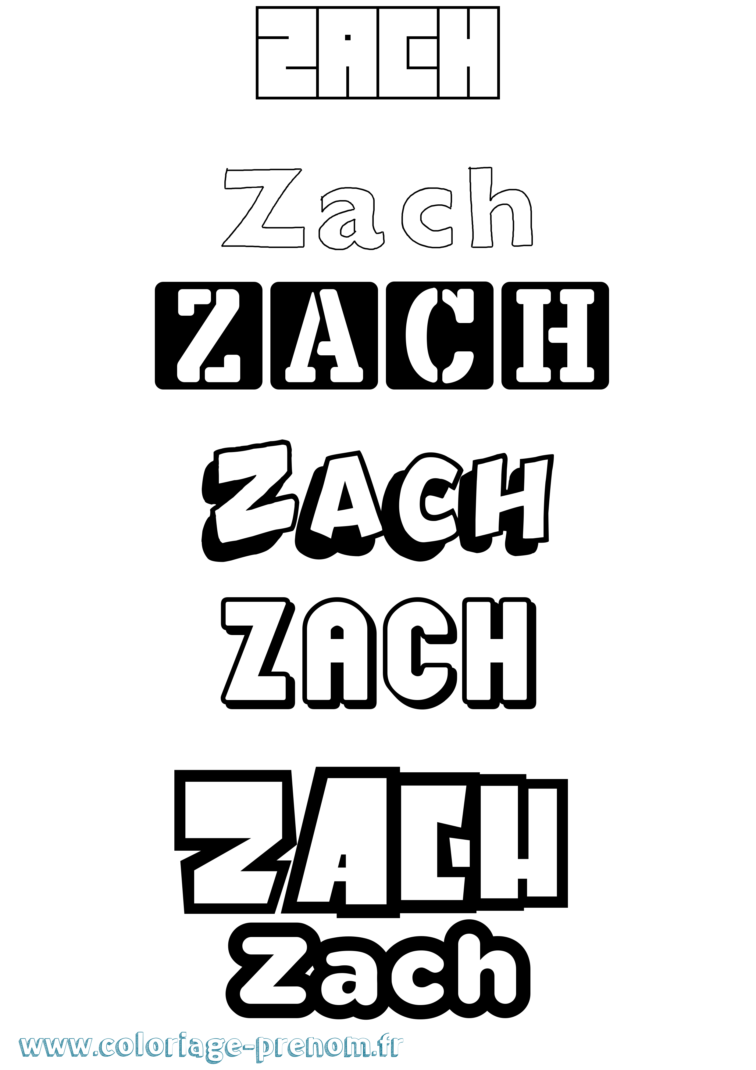 Coloriage prénom Zach Simple