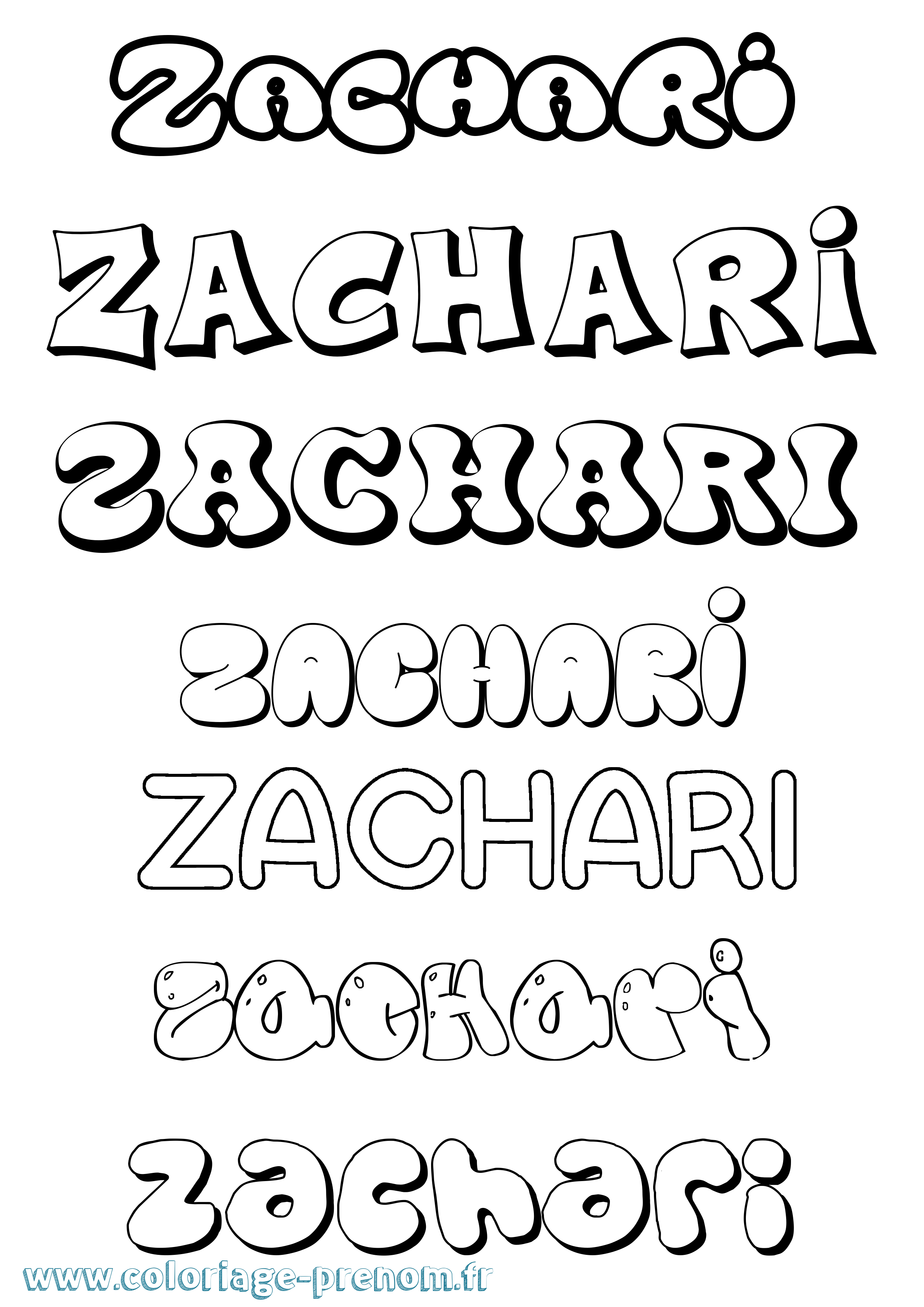 Coloriage Zachari Bubble Coloriage prénom Zachari Bubble