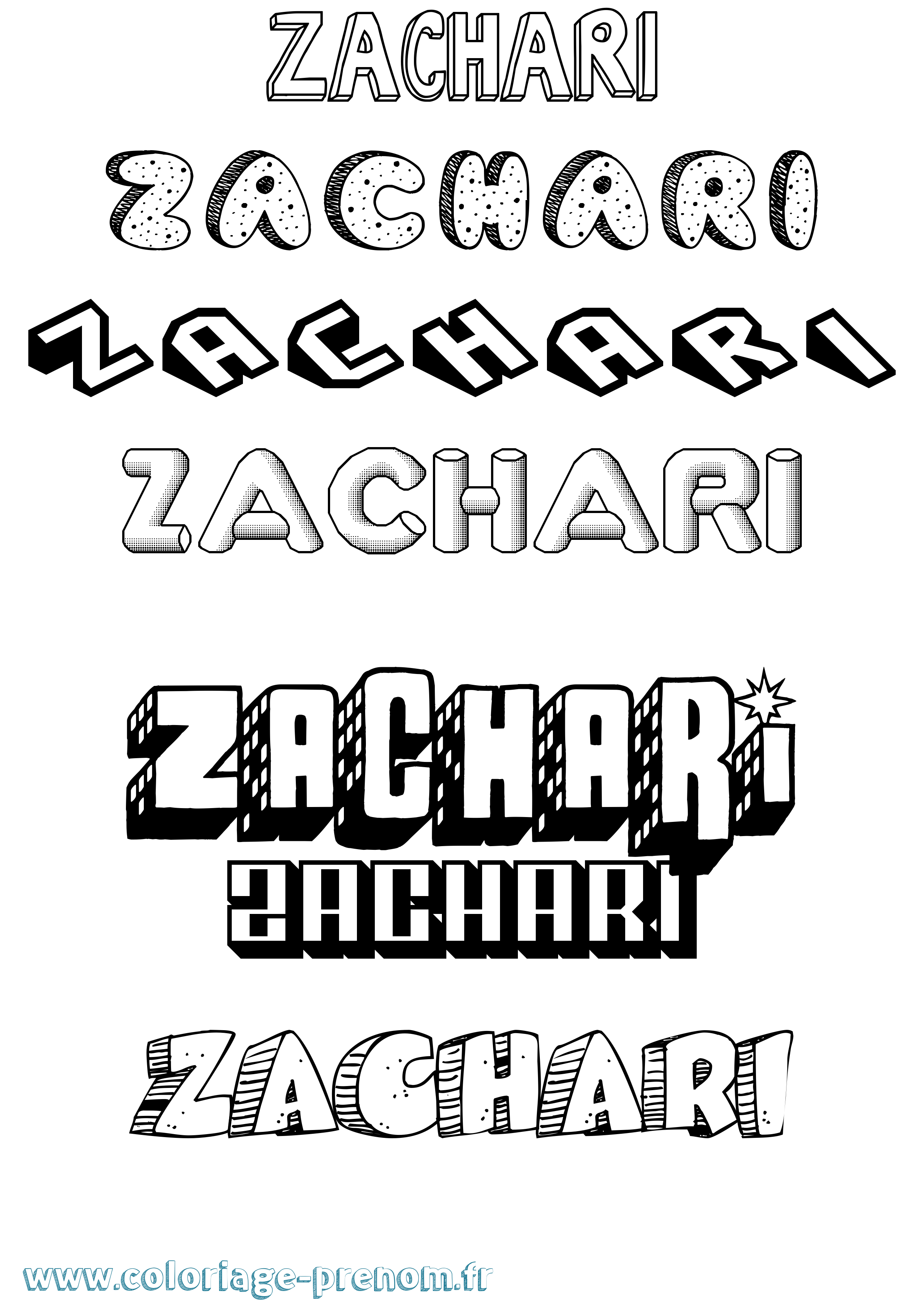 Coloriage Zachari Effet 3D Coloriage prénom Zachari Effet 3D