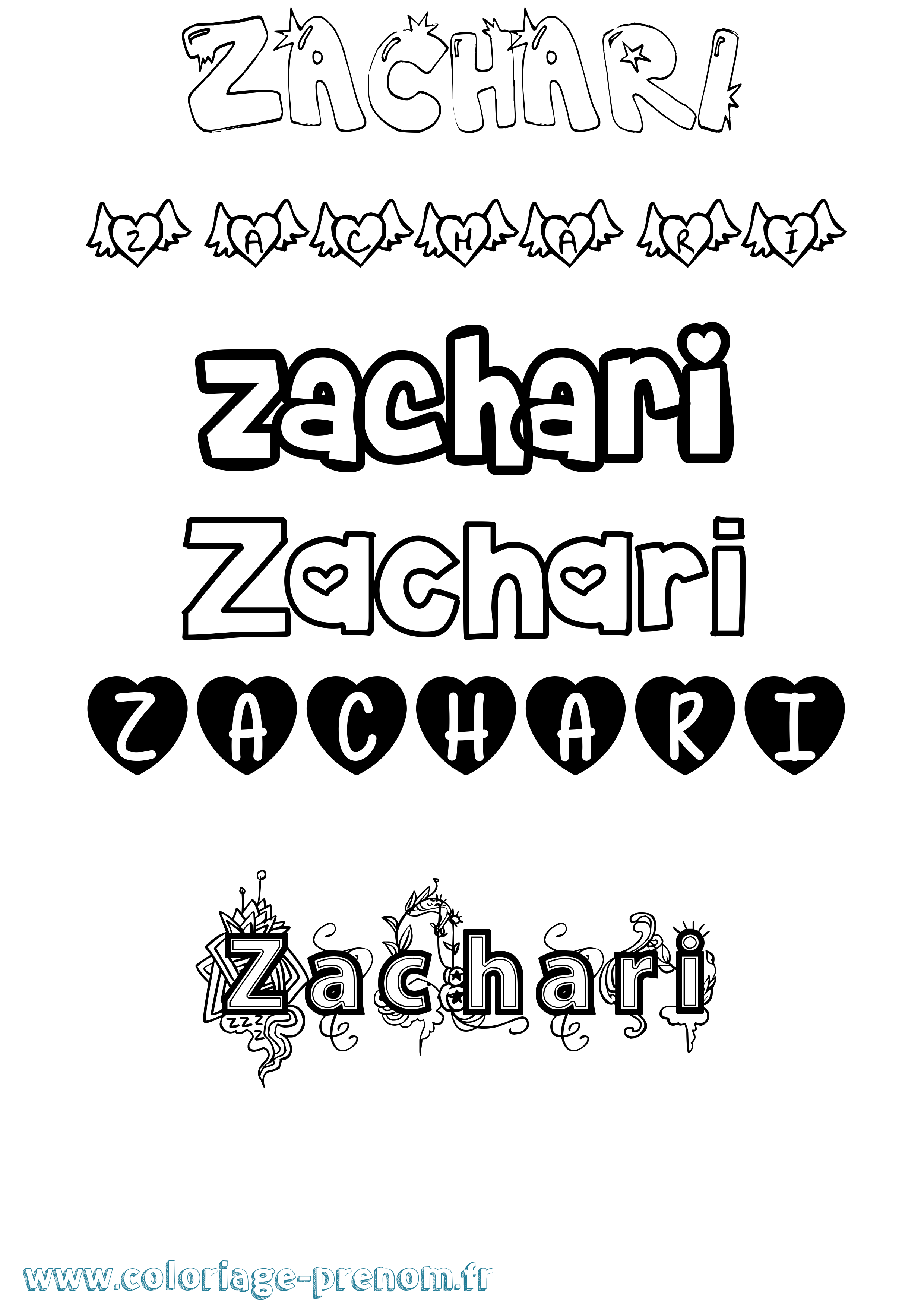 Coloriage Zachari Girly Coloriage prénom Zachari Girly
