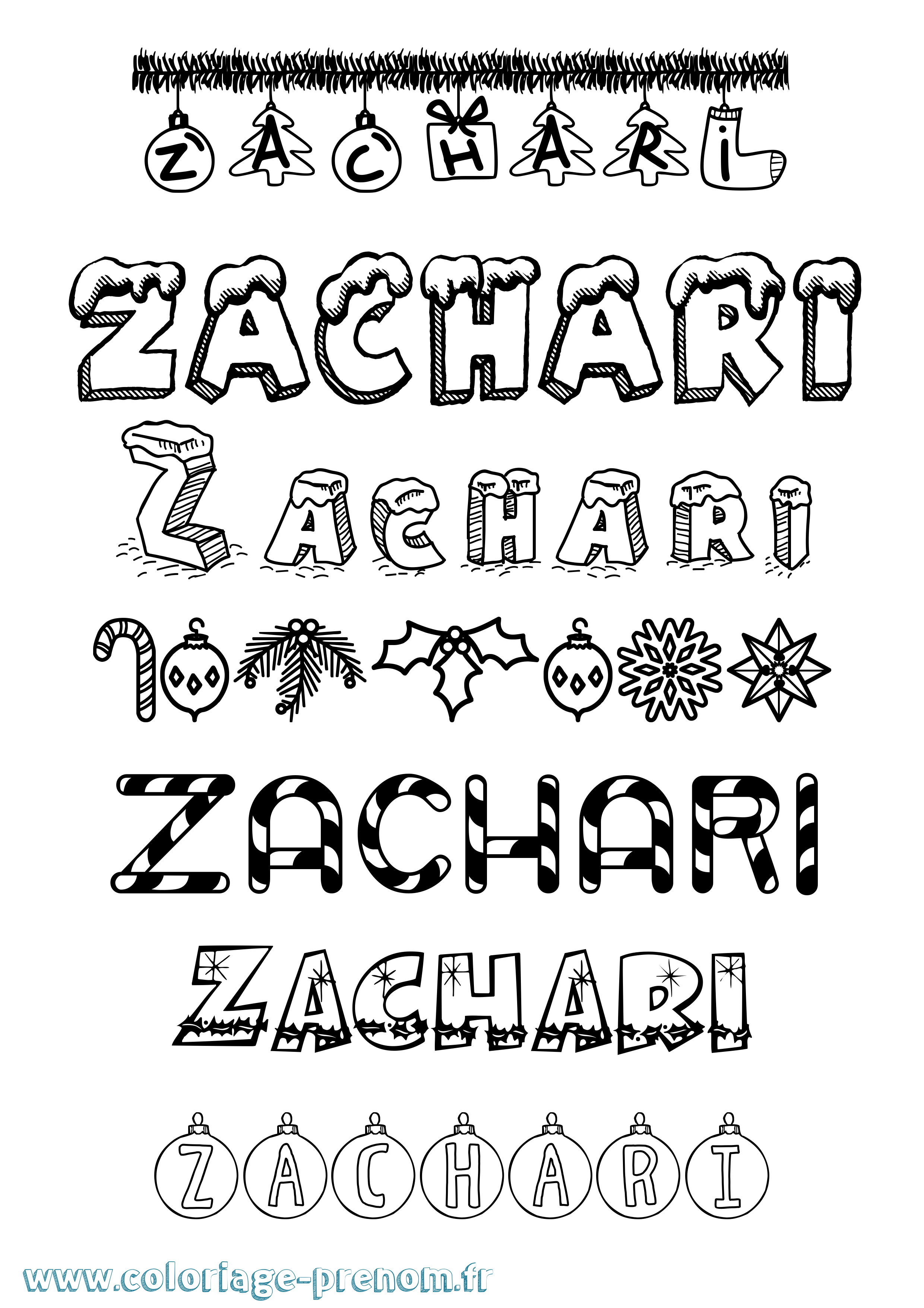Coloriage Zachari Noël Coloriage prénom Zachari Noël