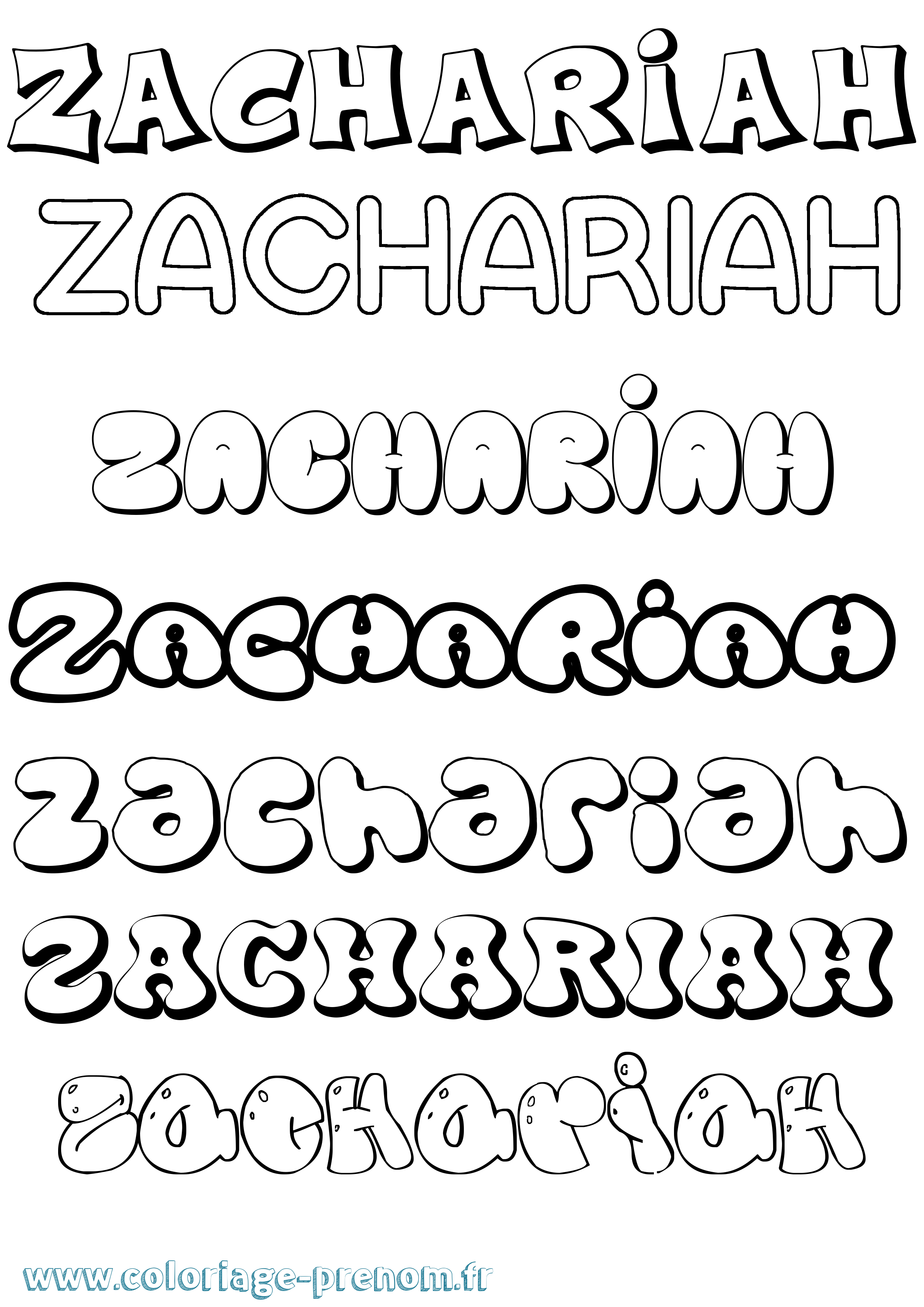 Coloriage prénom Zachariah Bubble