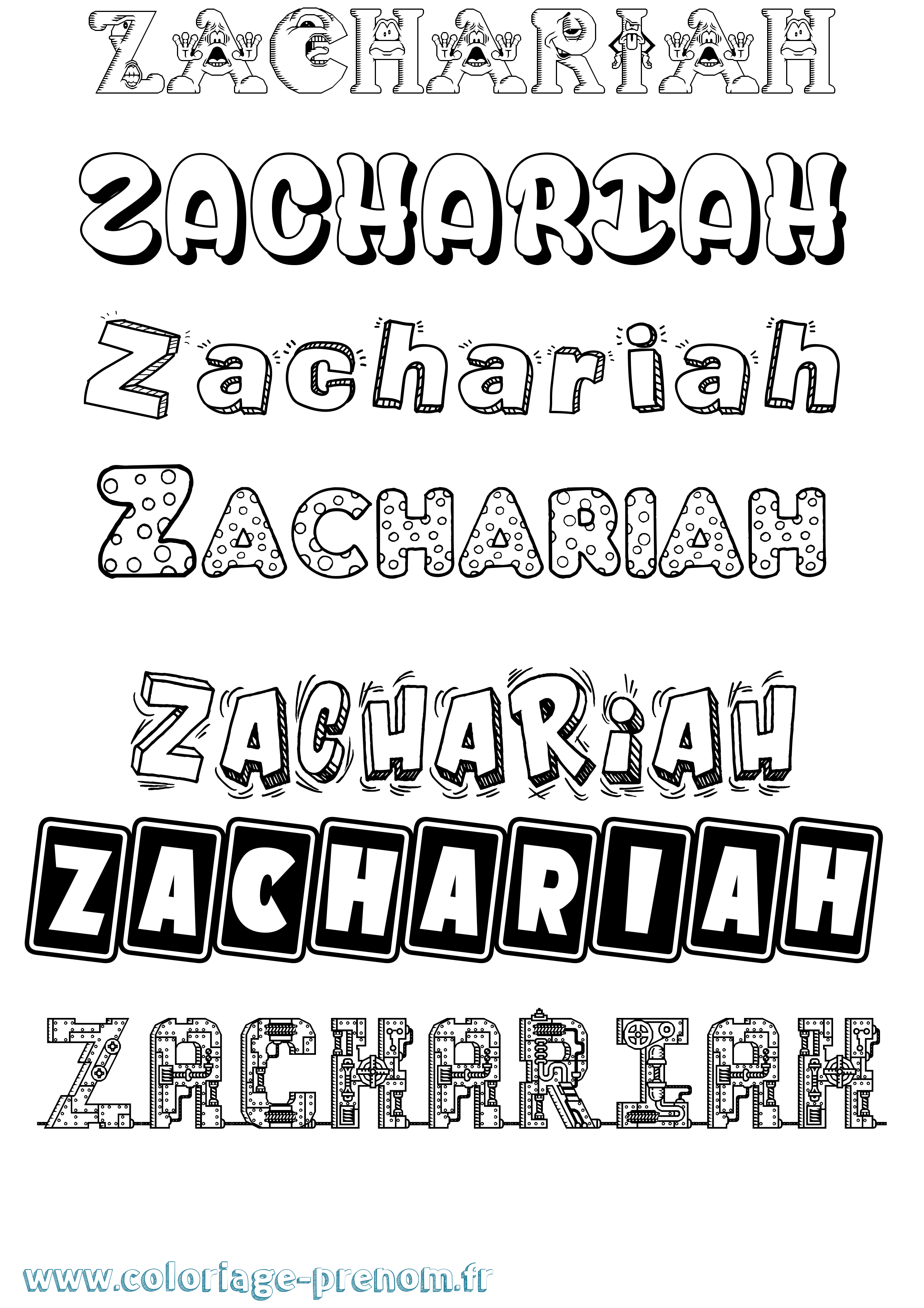 Coloriage prénom Zachariah Fun