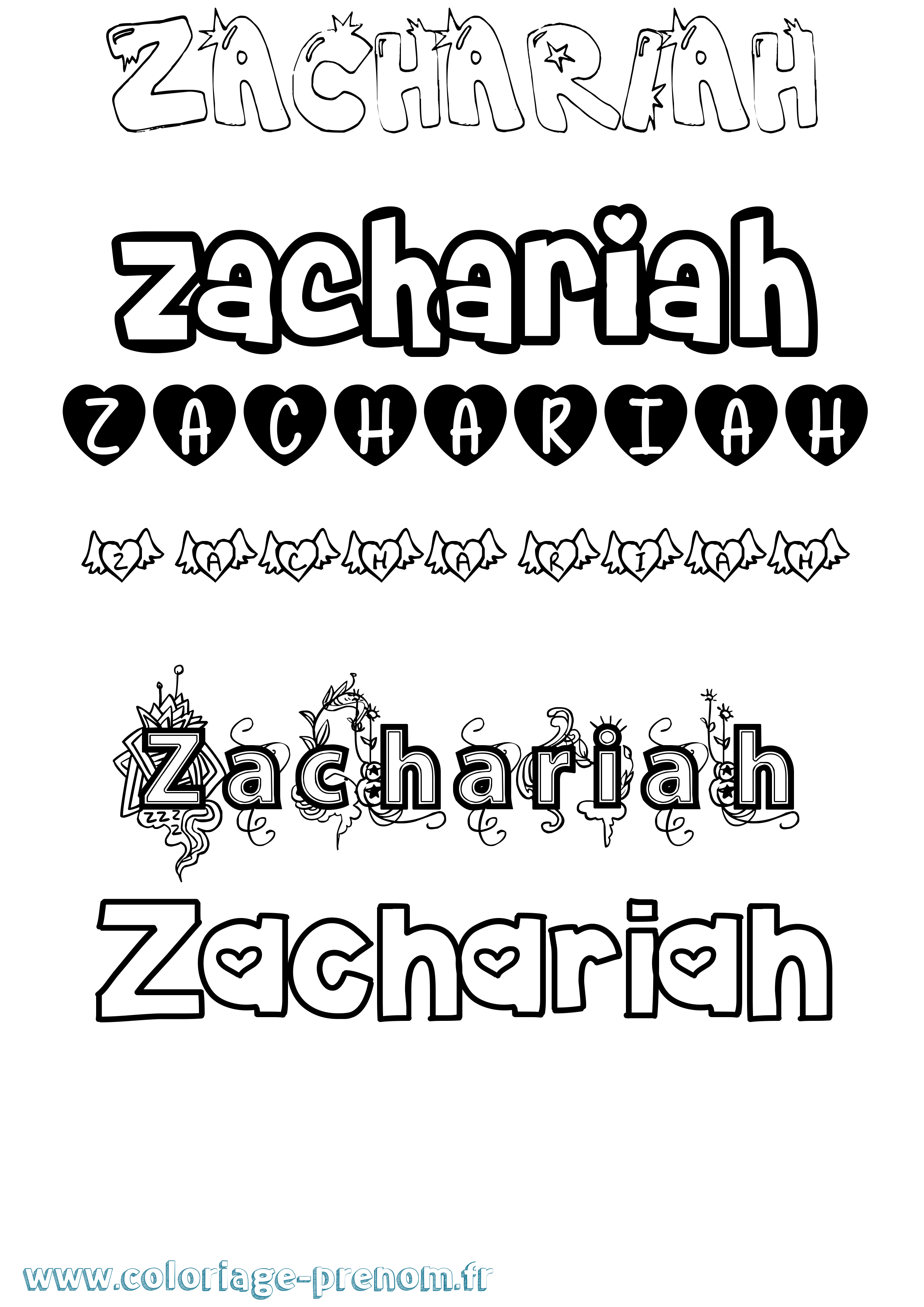 Coloriage prénom Zachariah Girly