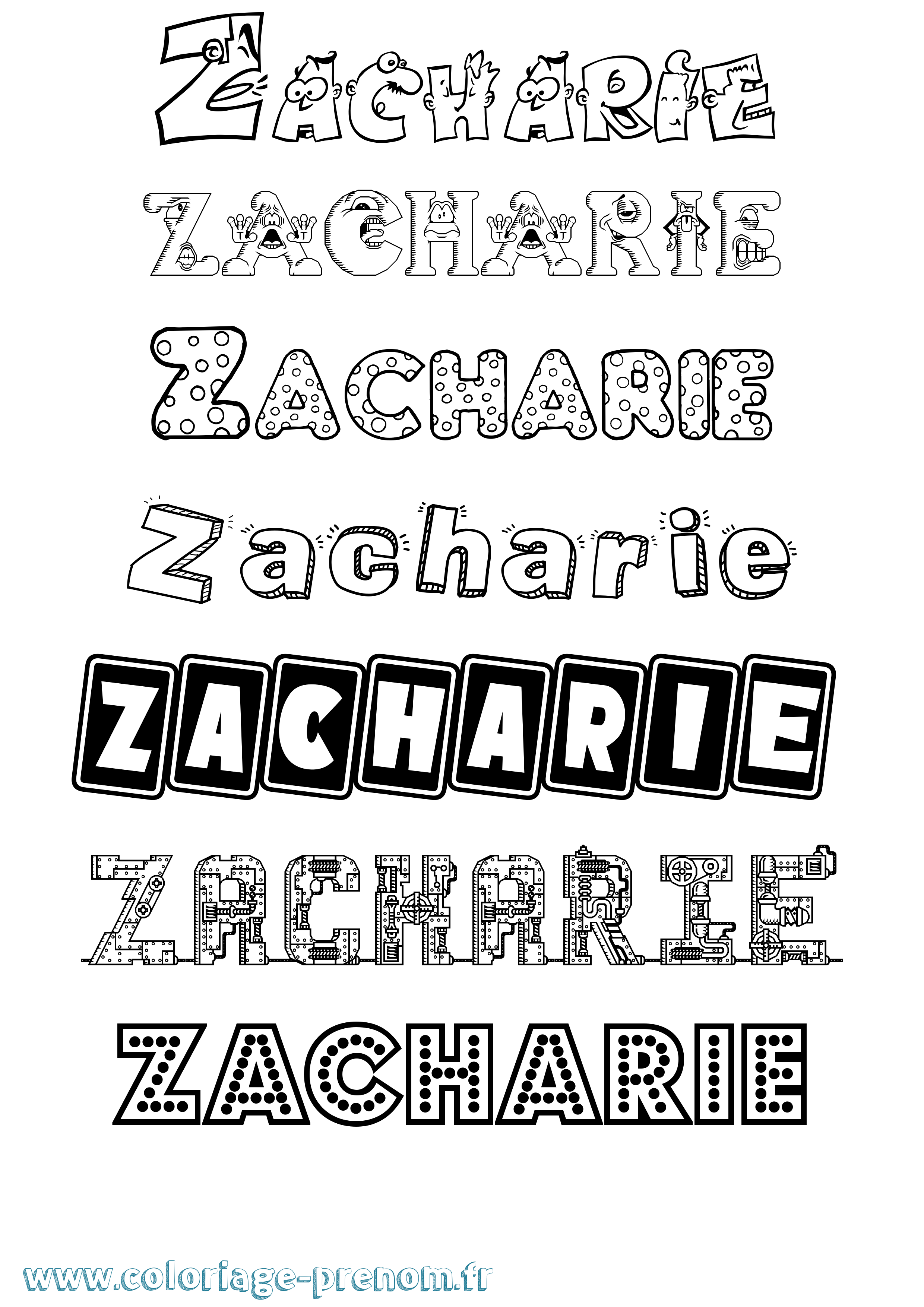 Coloriage prénom Zacharie Fun