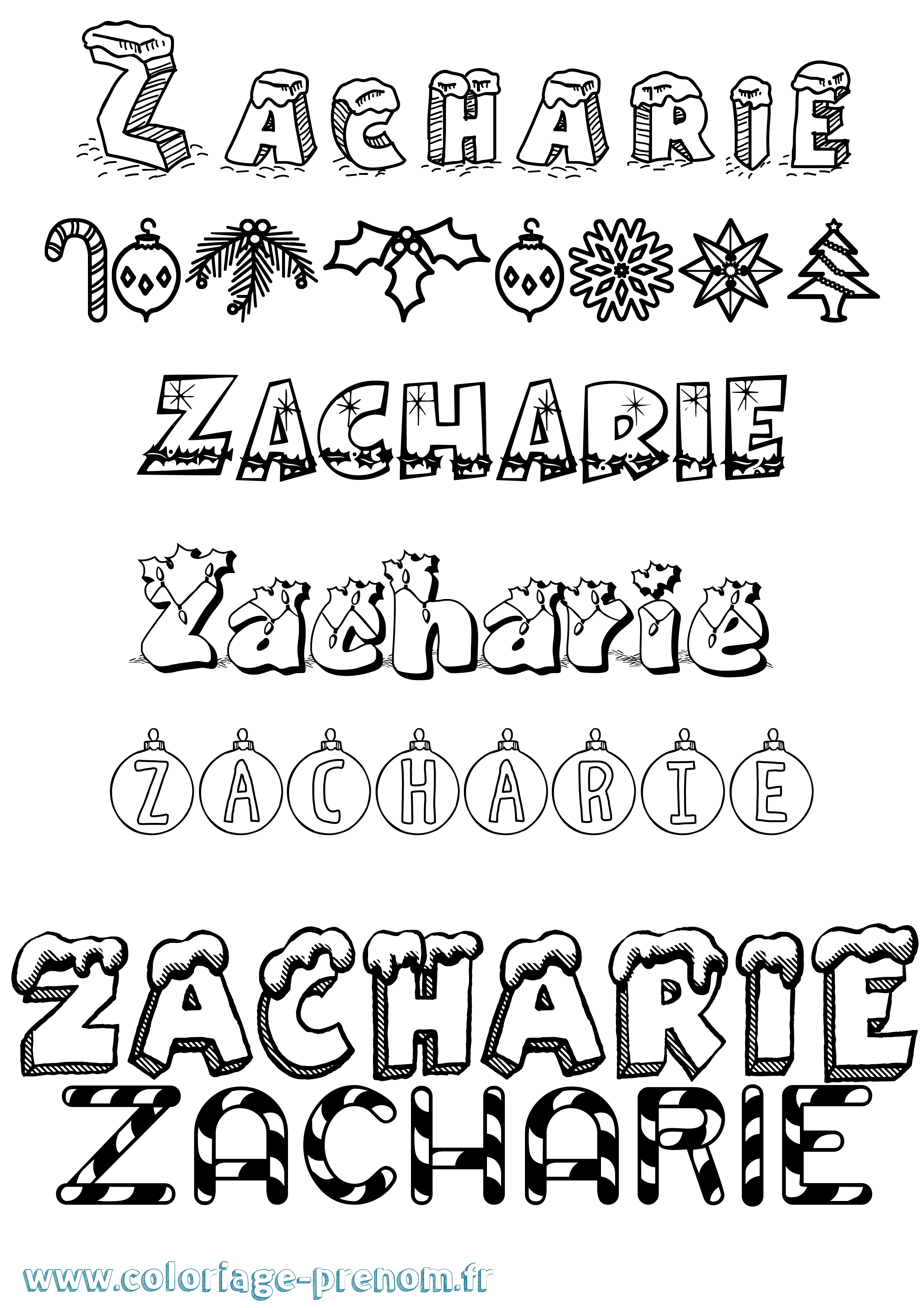 Coloriage prénom Zacharie Noël