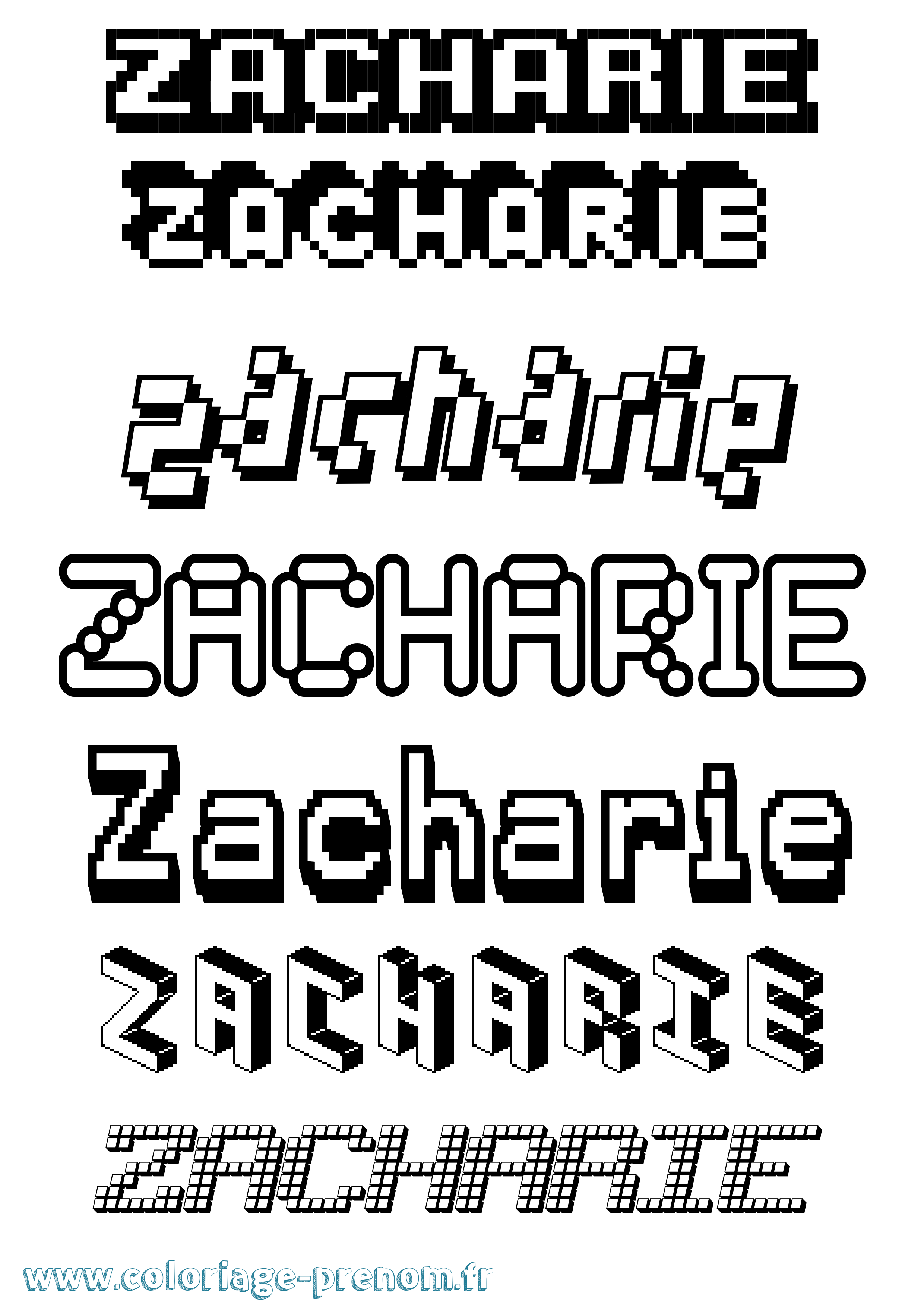 Coloriage prénom Zacharie Pixel