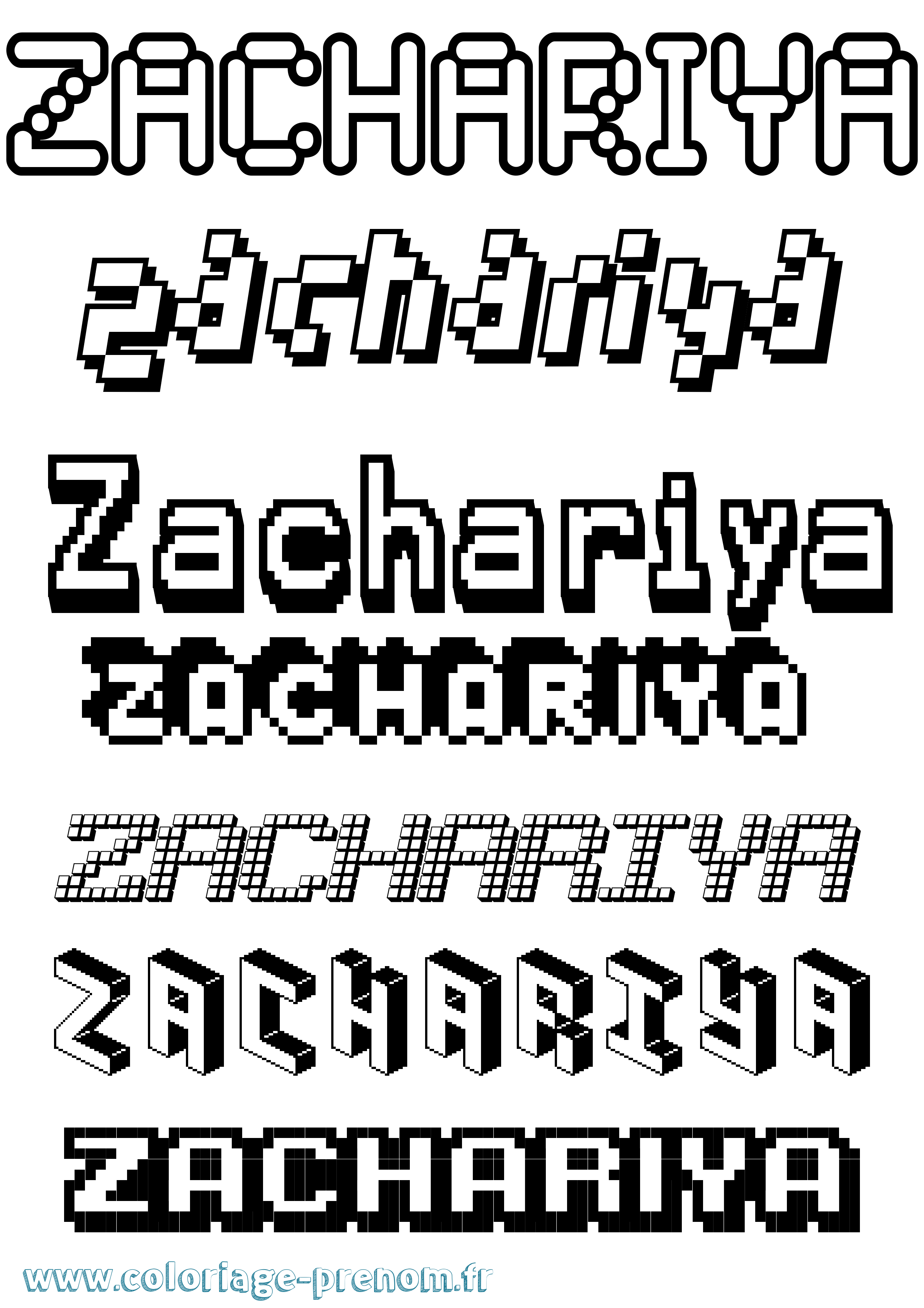 Coloriage Zachariya Pixel Coloriage prénom Zachariya Pixel