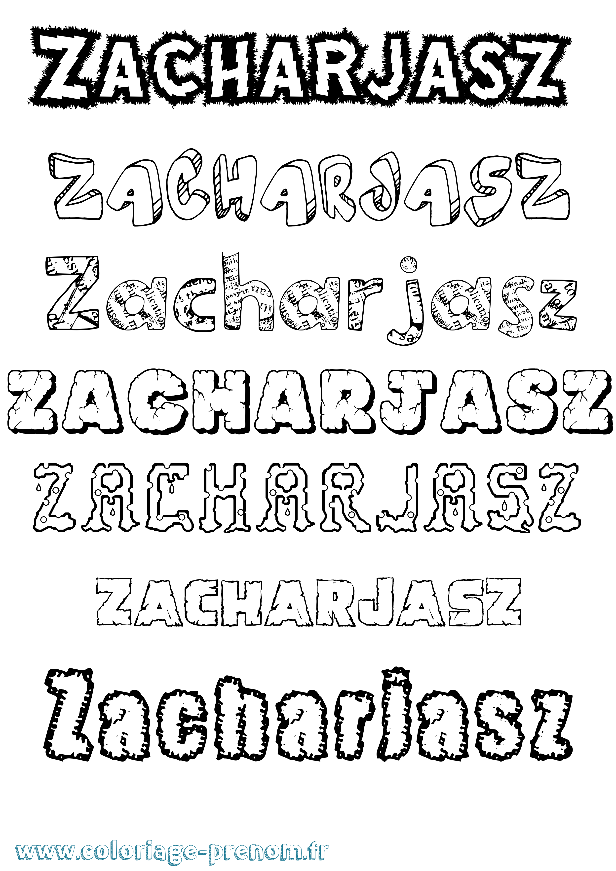 Coloriage prénom Zacharjasz Destructuré