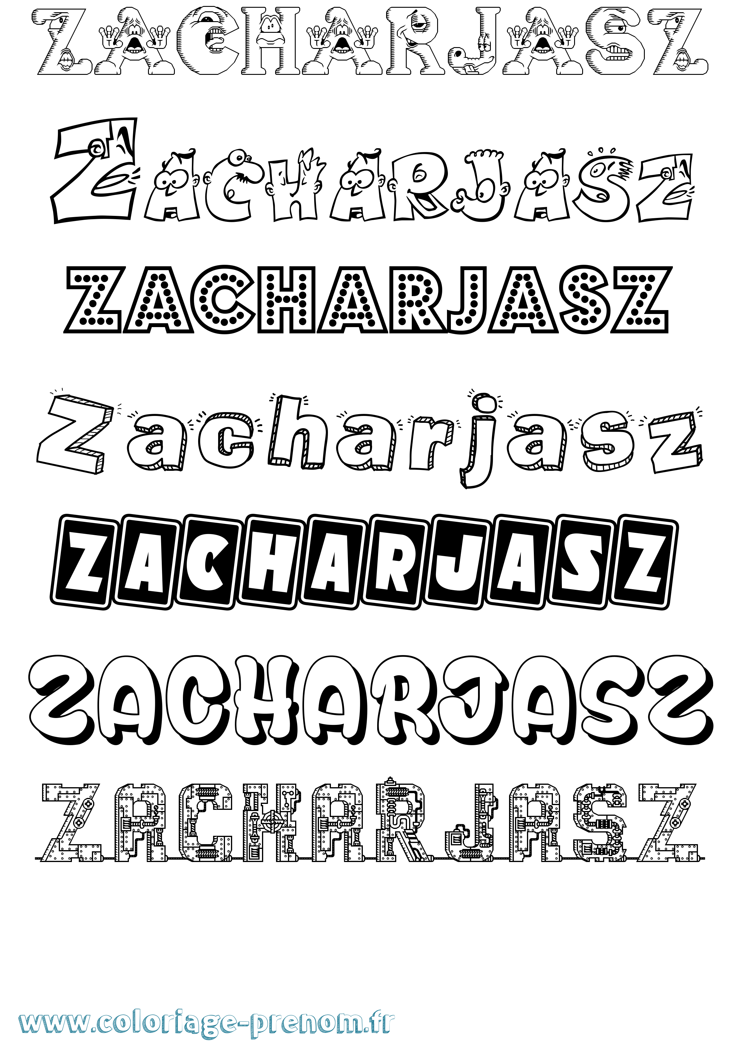 Coloriage prénom Zacharjasz Fun
