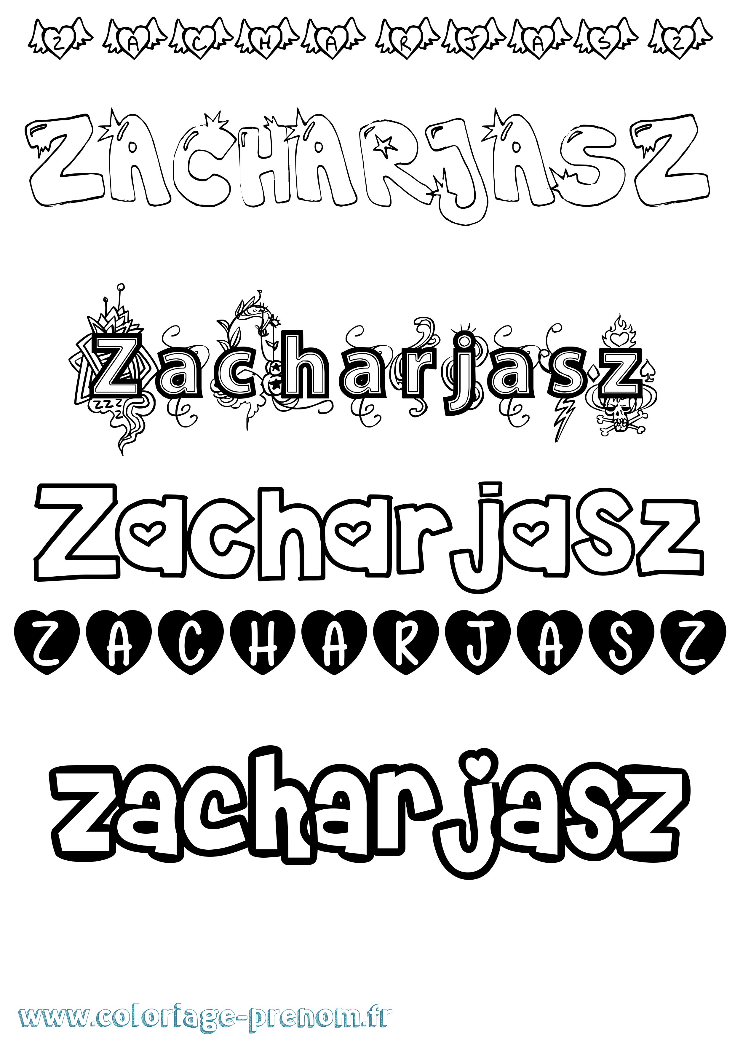 Coloriage prénom Zacharjasz Girly