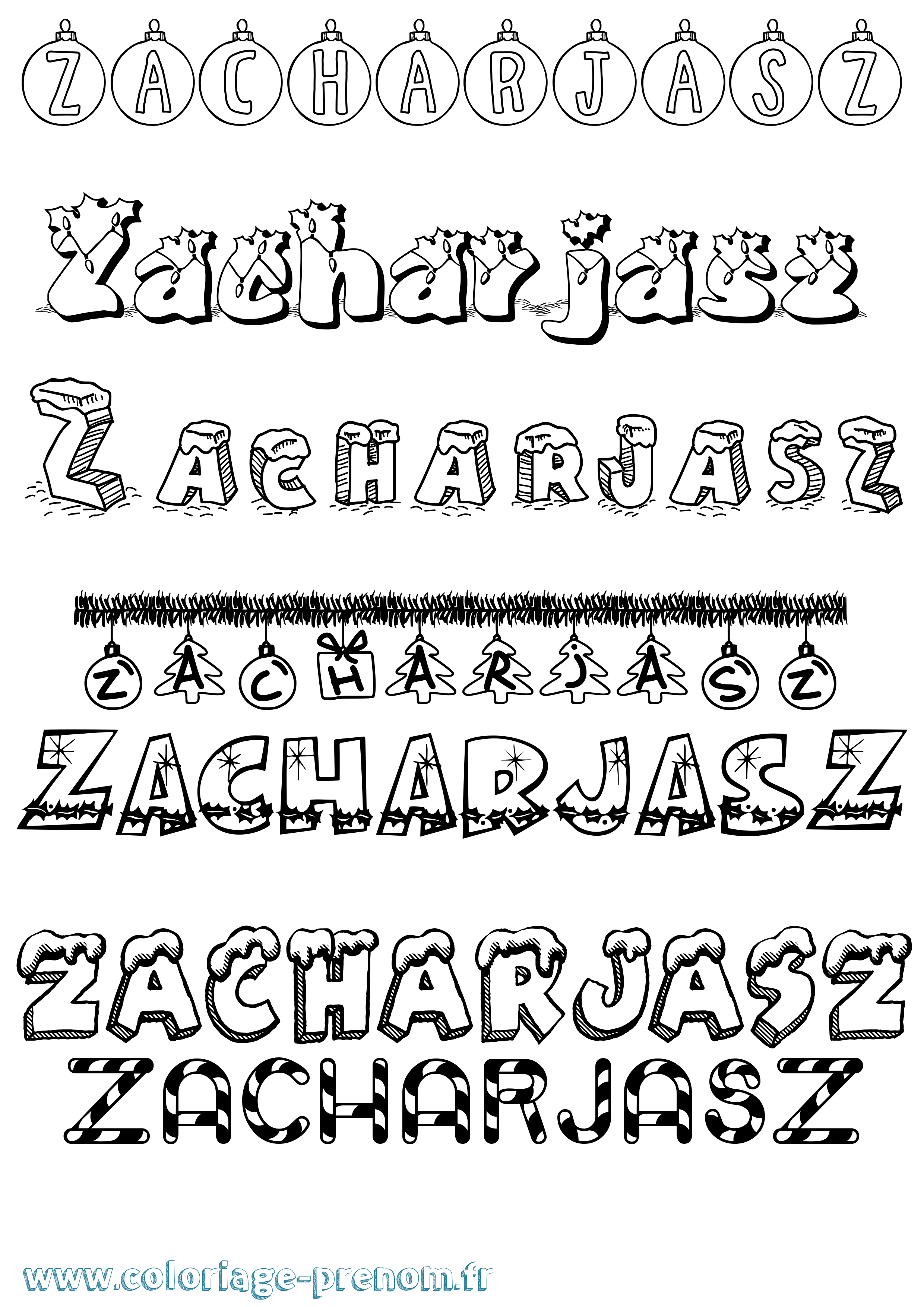 Coloriage Zacharjasz Noël Coloriage prénom Zacharjasz Noël