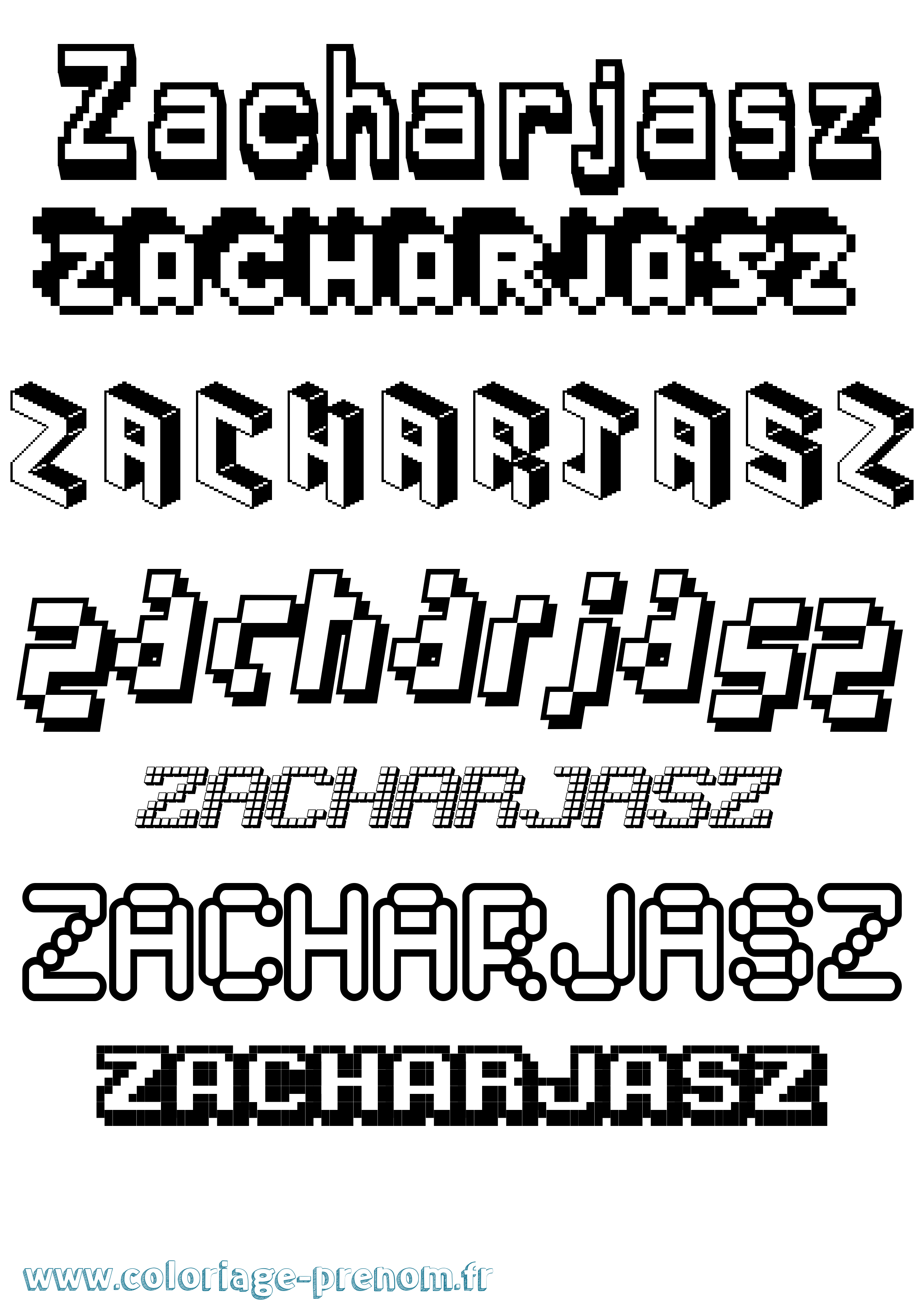 Coloriage prénom Zacharjasz Pixel