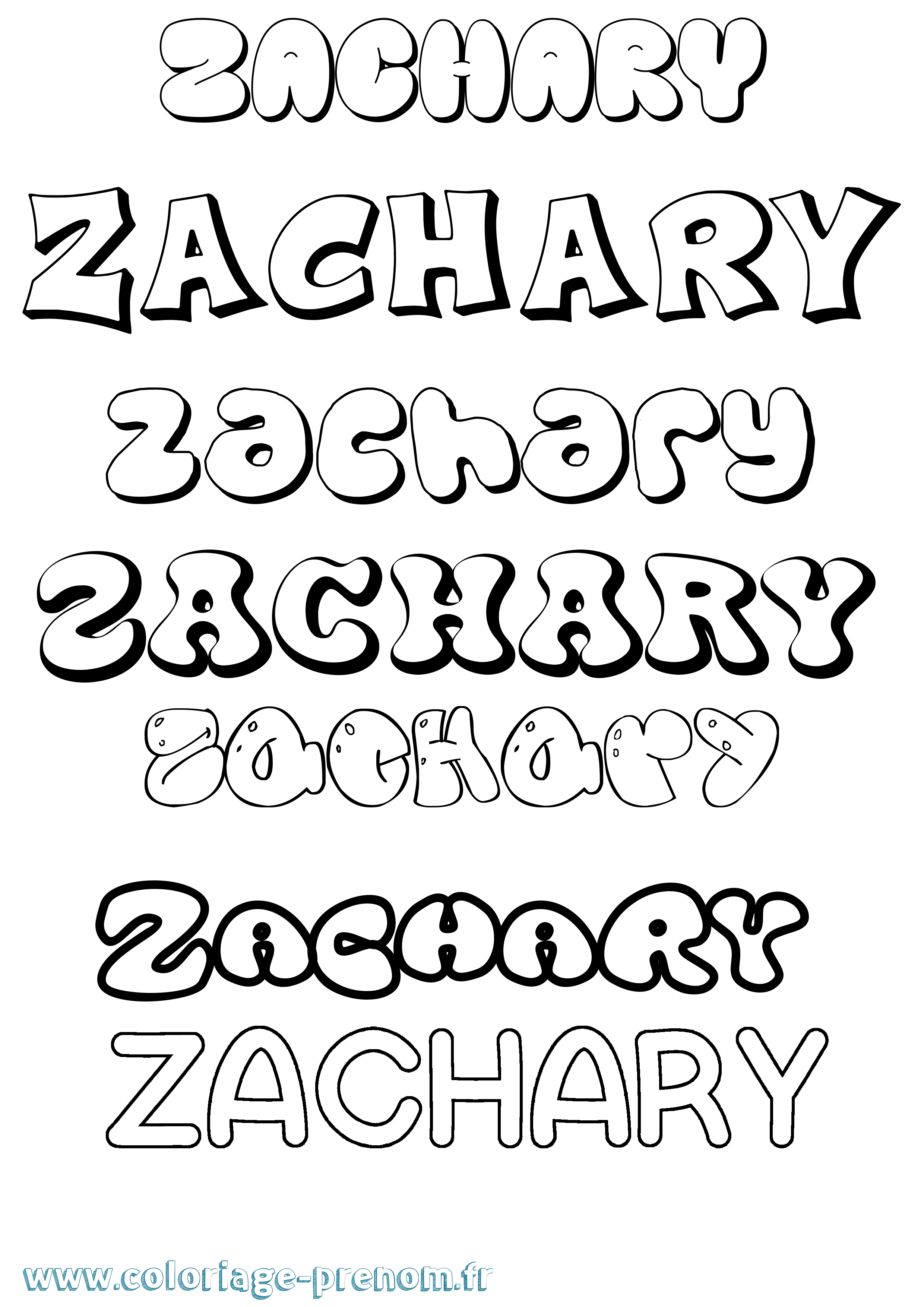 Coloriage prénom Zachary Bubble