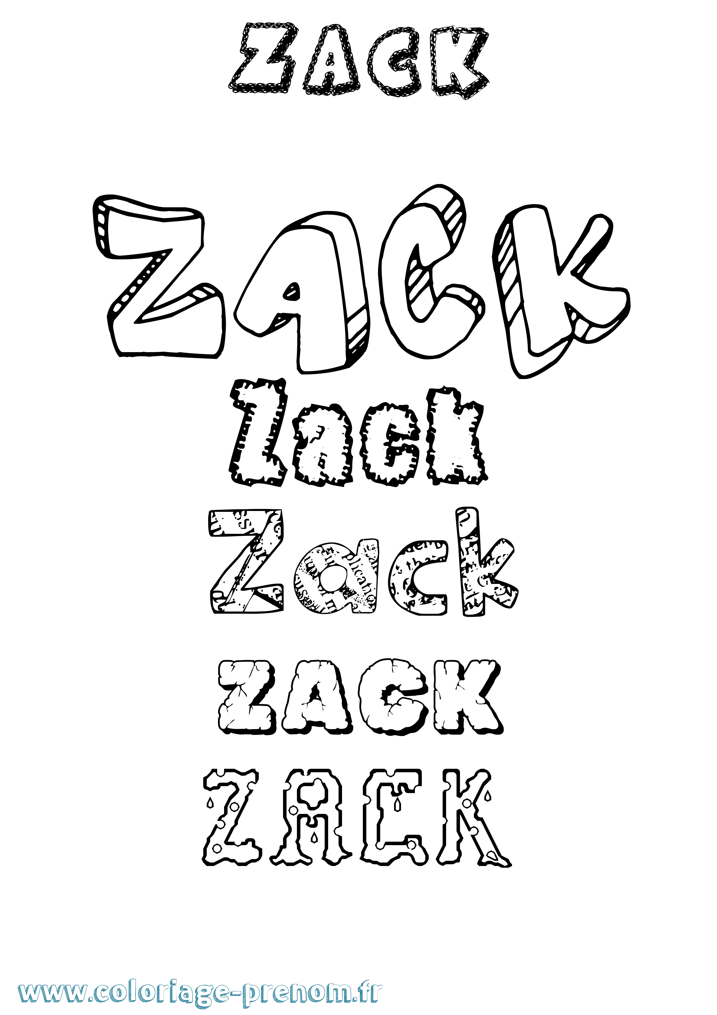 Coloriage Zack Destructuré Coloriage prénom Zack Destructuré