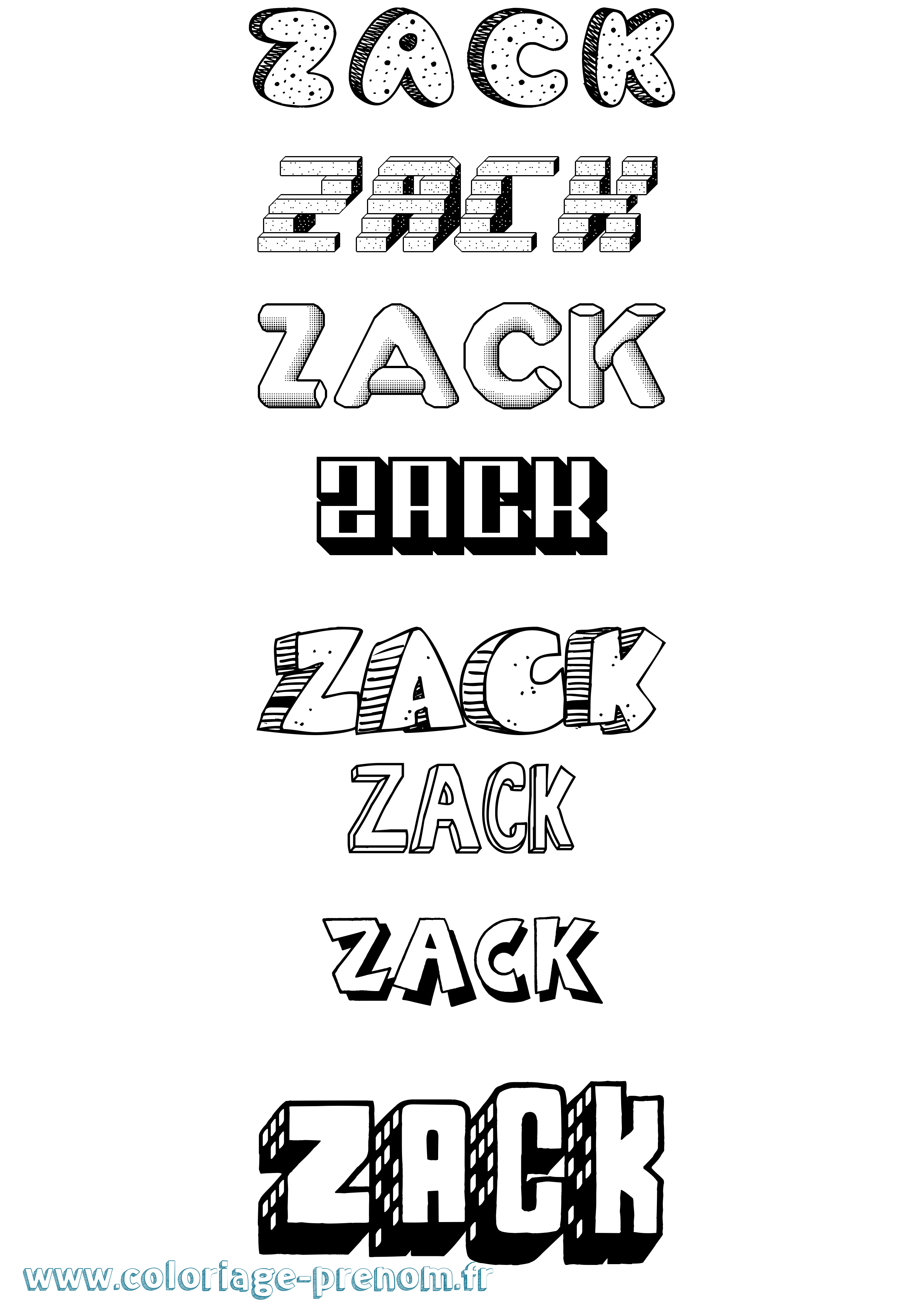 Coloriage Zack Effet 3D Coloriage prénom Zack Effet 3D