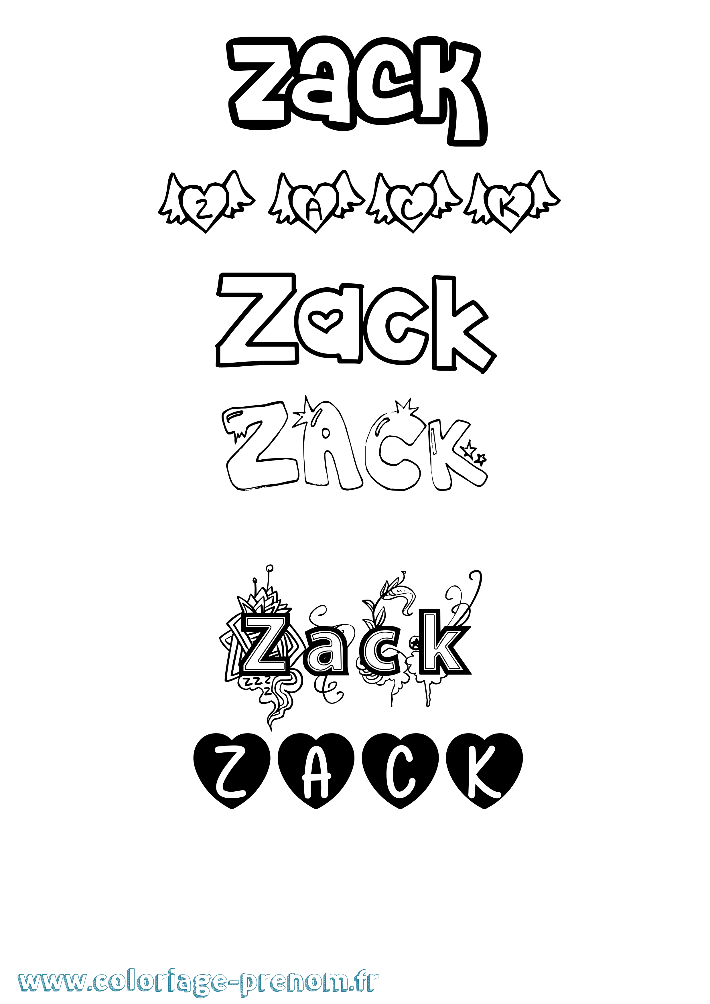 Coloriage Zack Girly Coloriage prénom Zack Girly