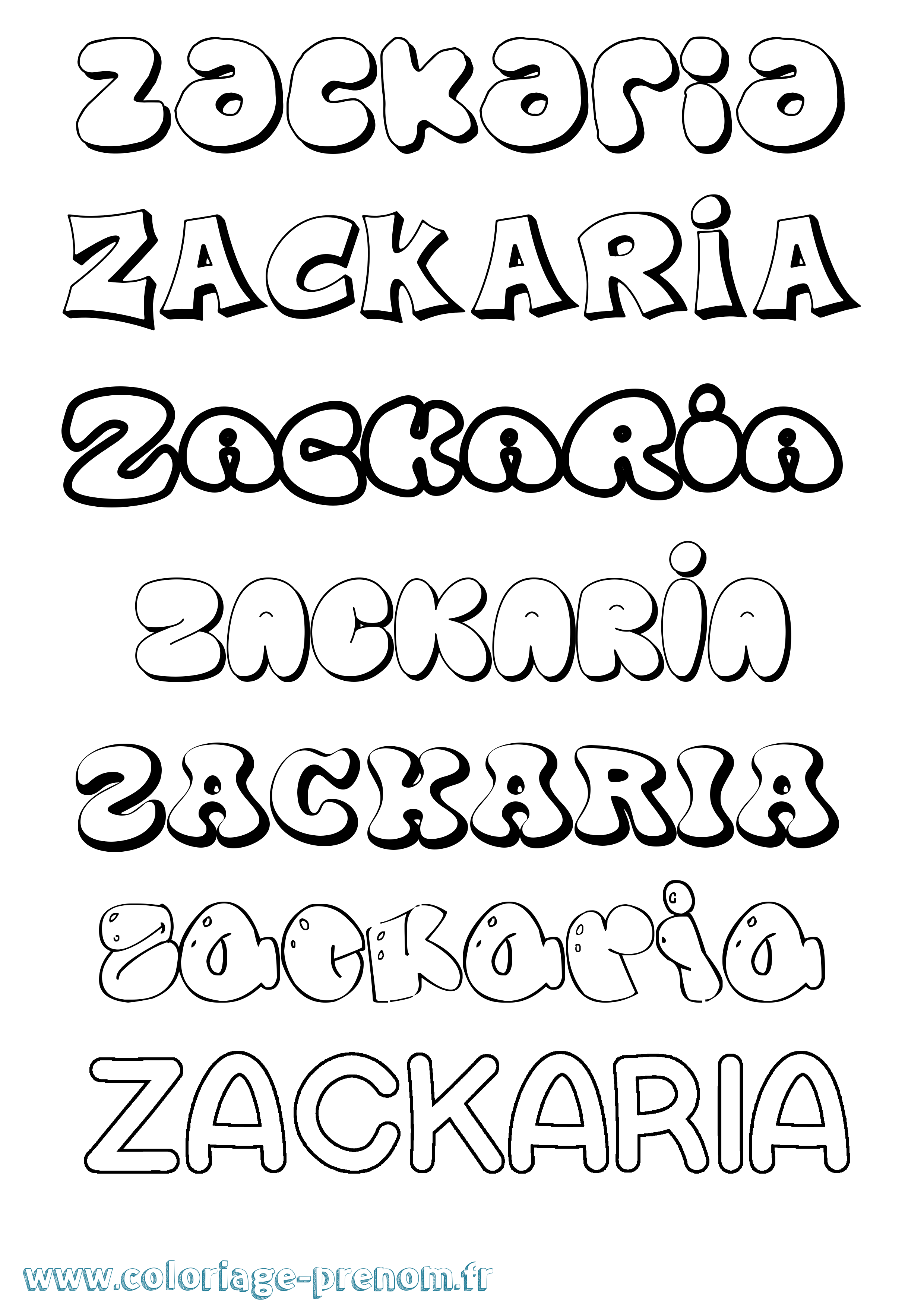 Coloriage prénom Zackaria Bubble