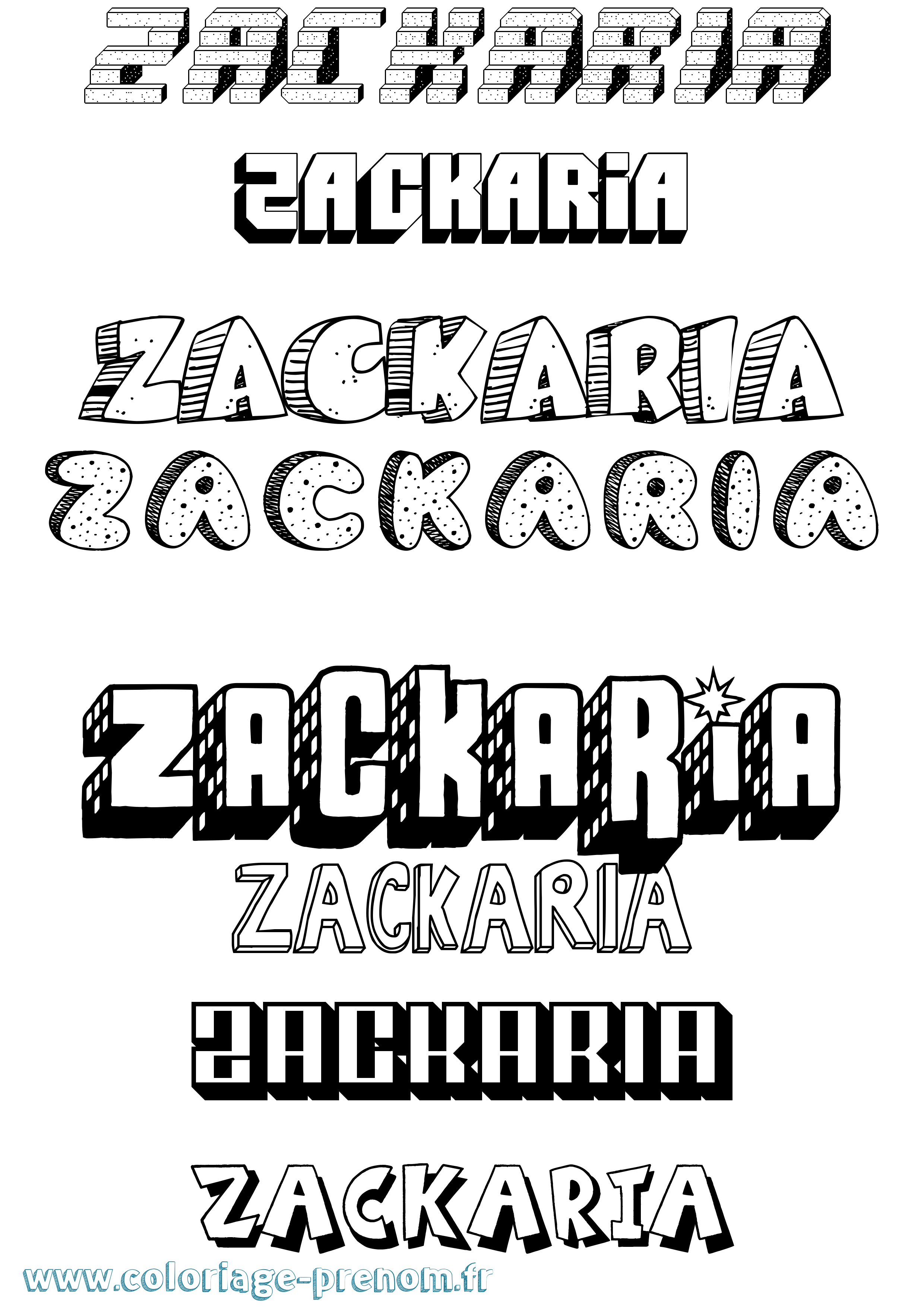 Coloriage prénom Zackaria Effet 3D