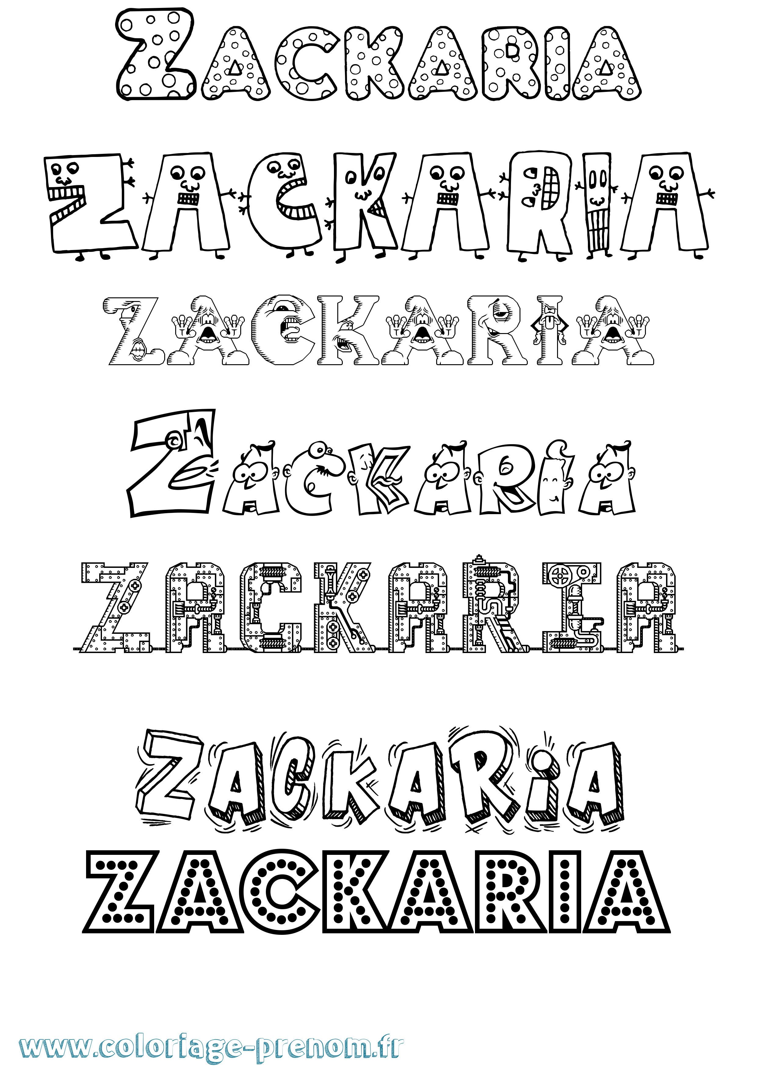 Coloriage prénom Zackaria Fun