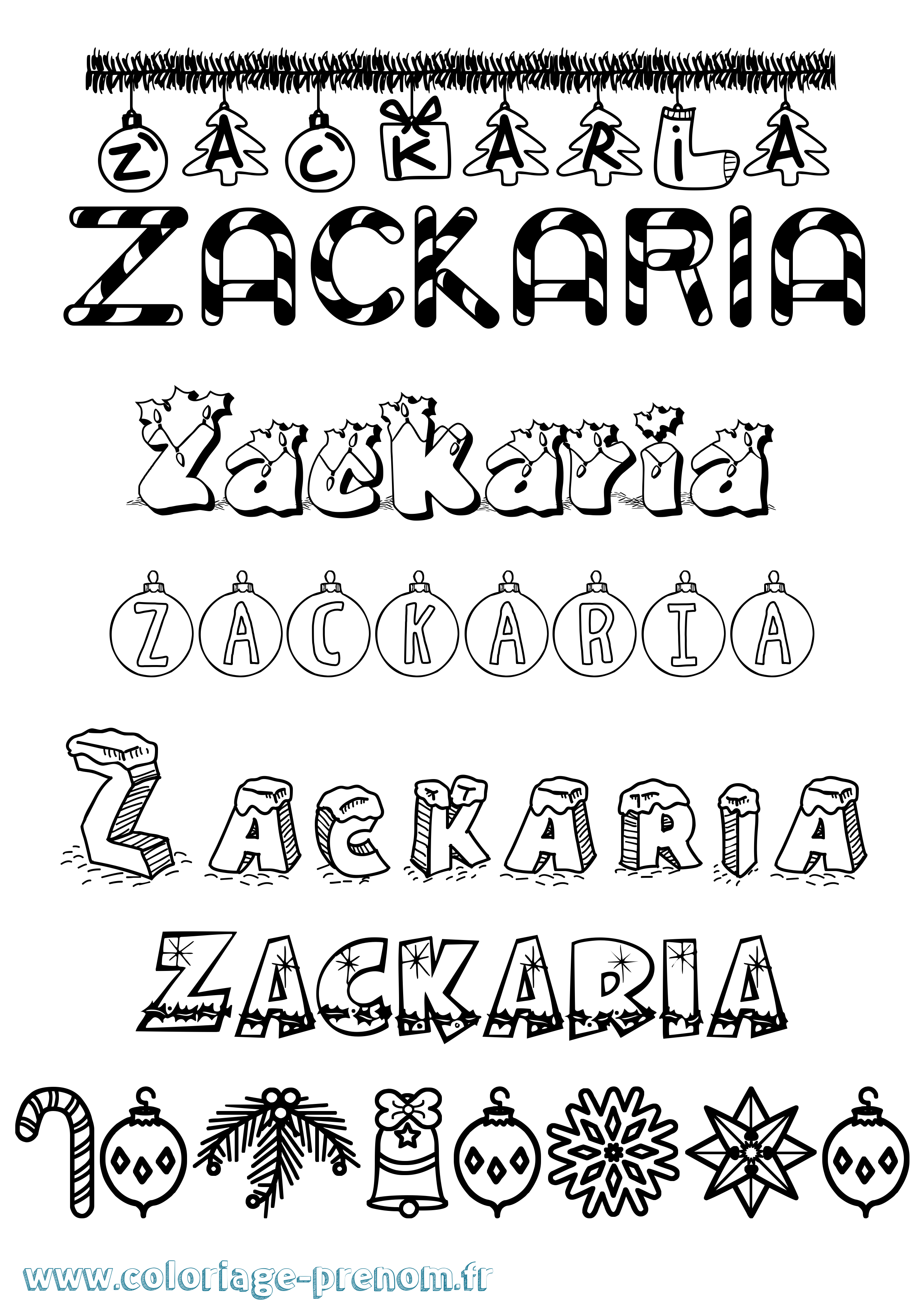 Coloriage prénom Zackaria Noël