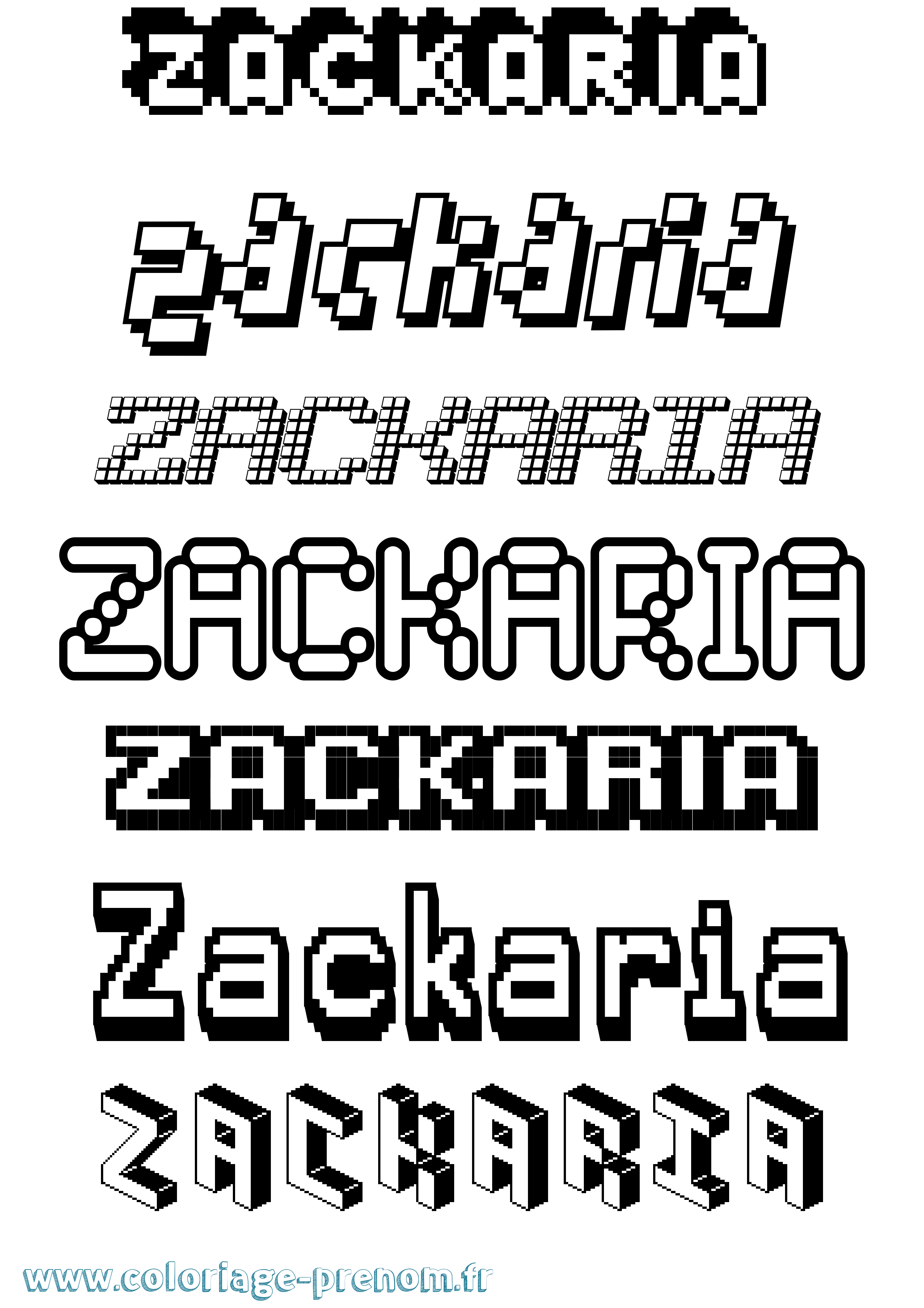 Coloriage prénom Zackaria Pixel
