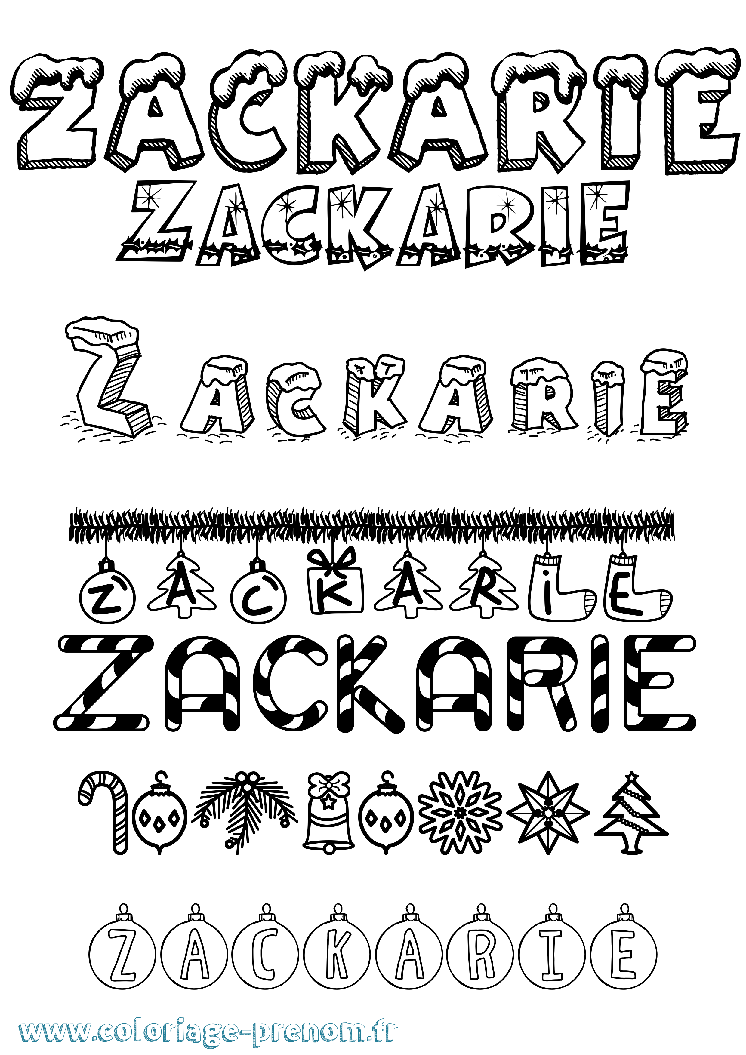Coloriage Zackarie Noël Coloriage prénom Zackarie Noël