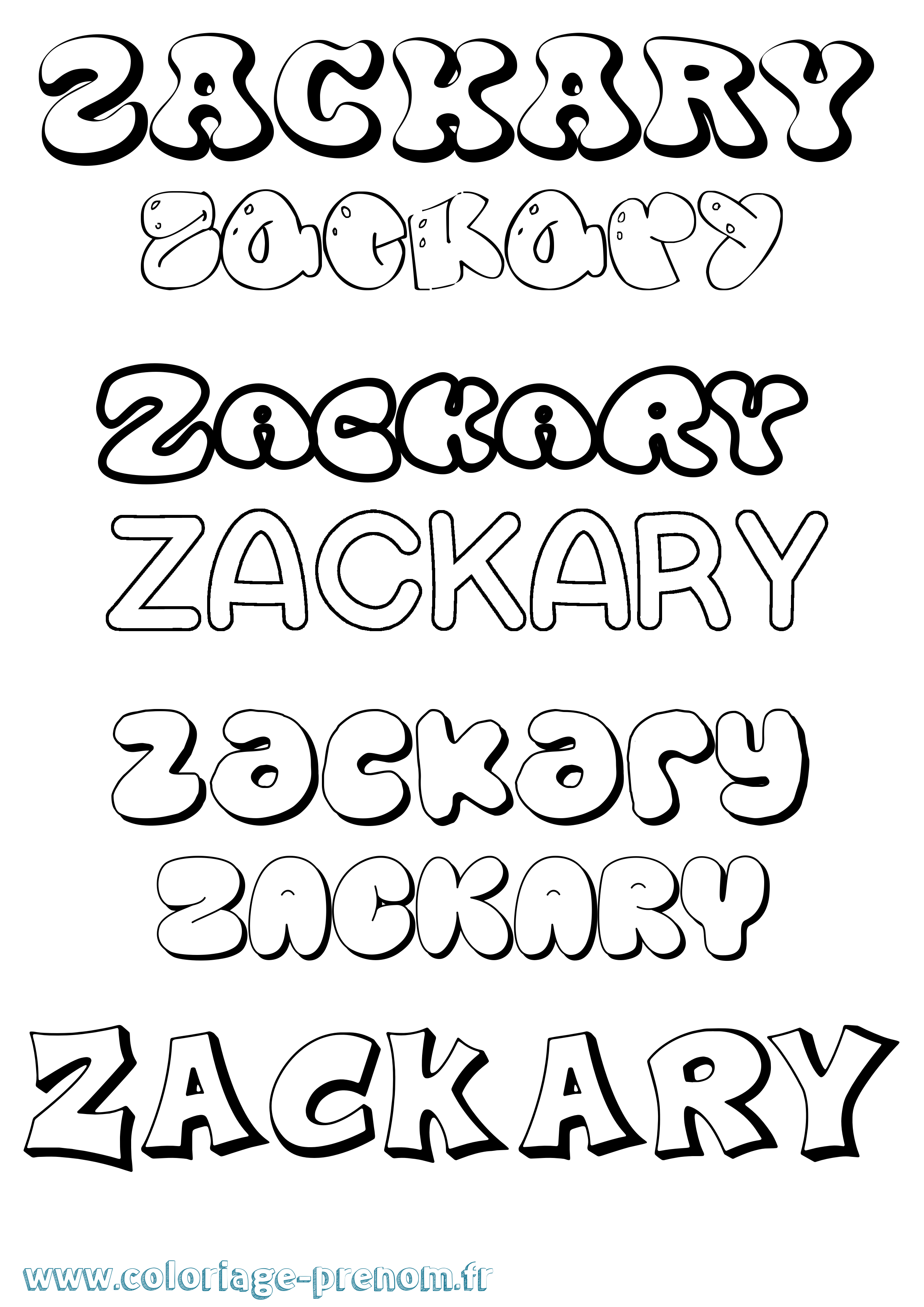 Coloriage prénom Zackary Bubble