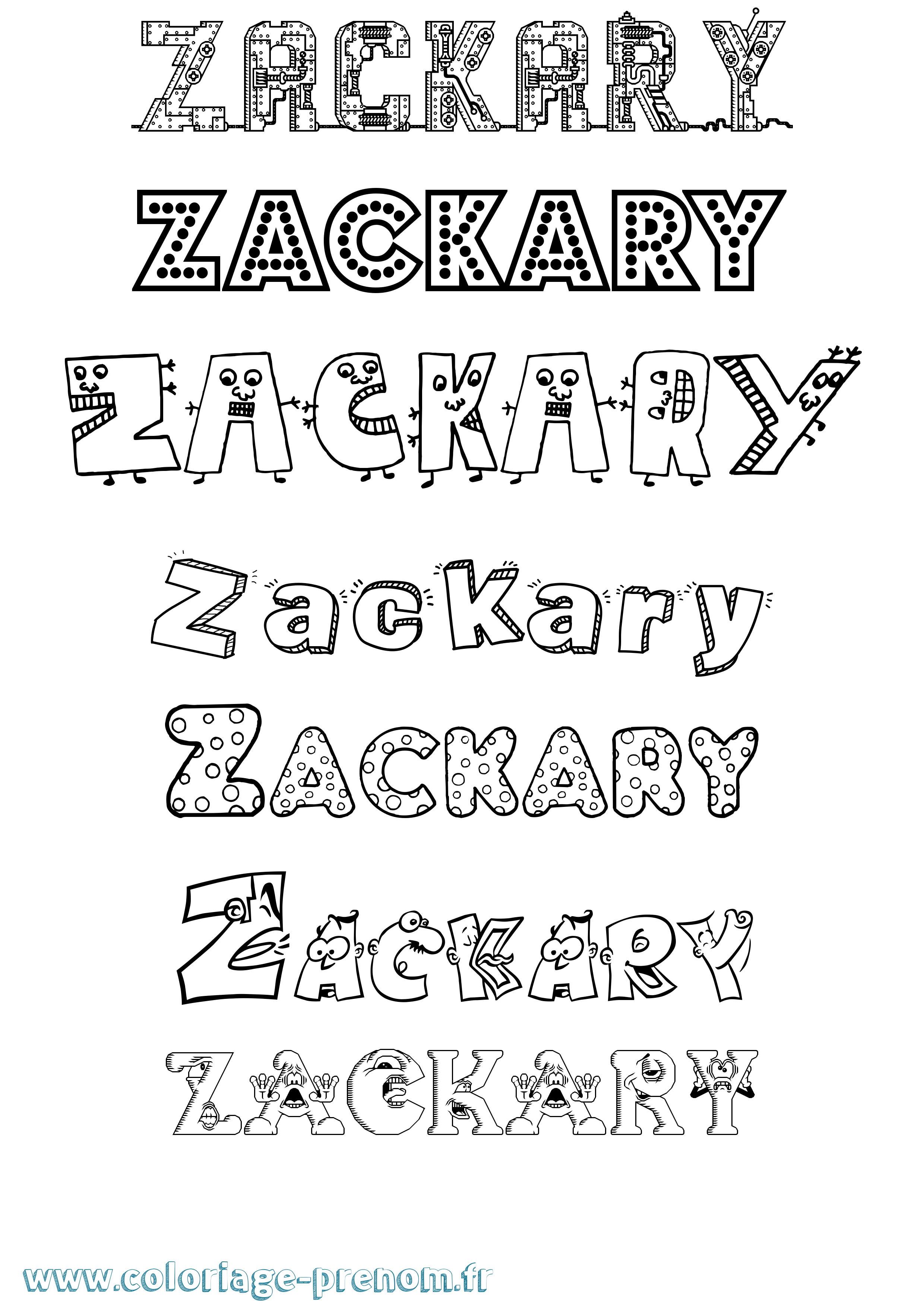 Coloriage prénom Zackary Fun