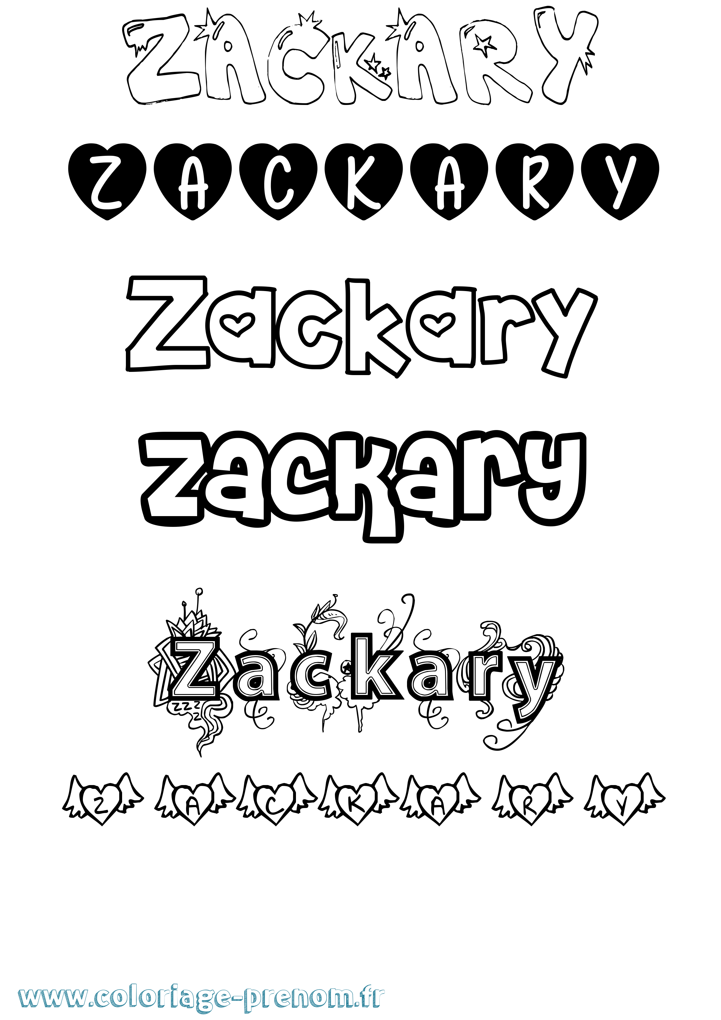 Coloriage prénom Zackary Girly