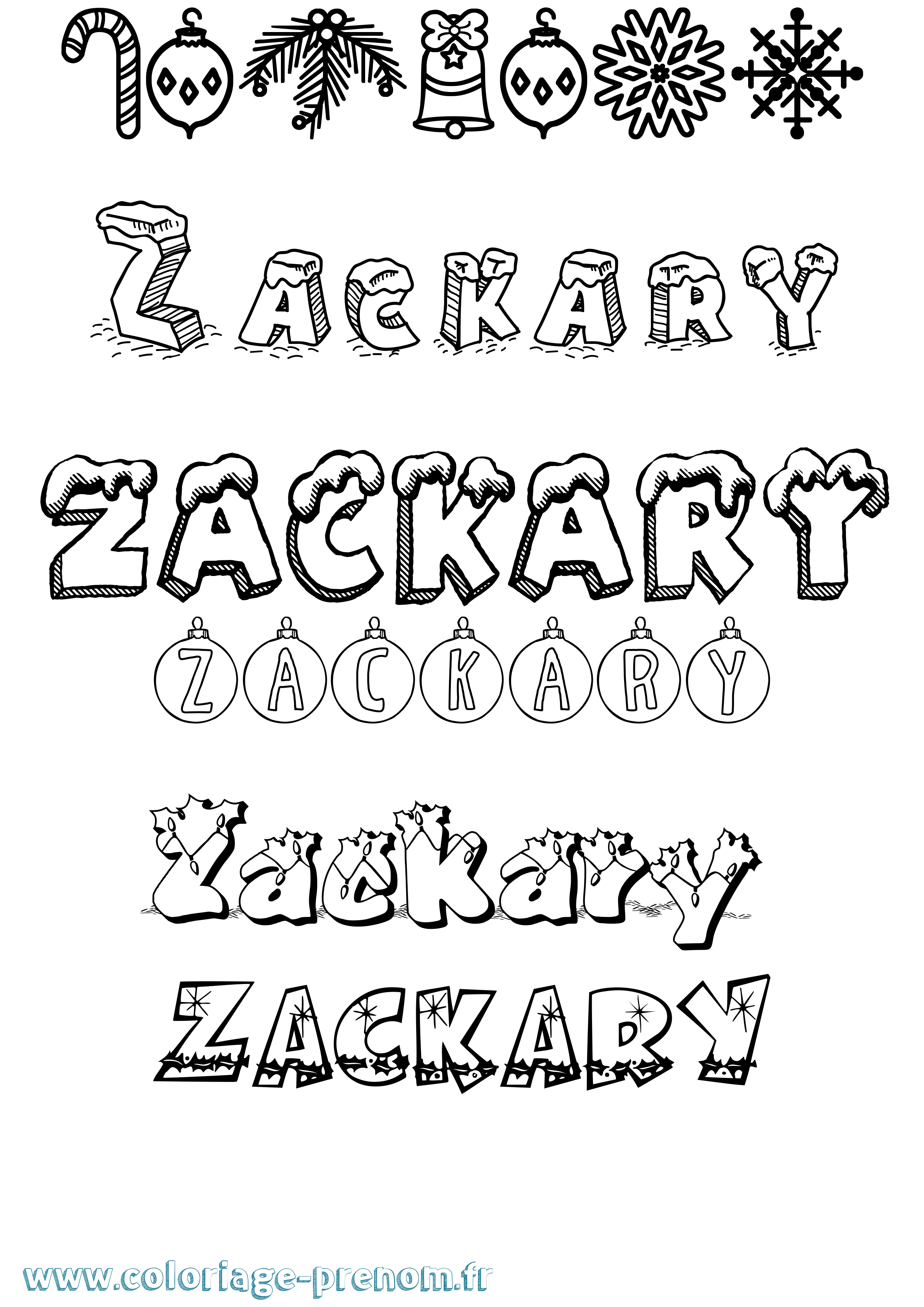Coloriage Zackary Noël Coloriage prénom Zackary Noël