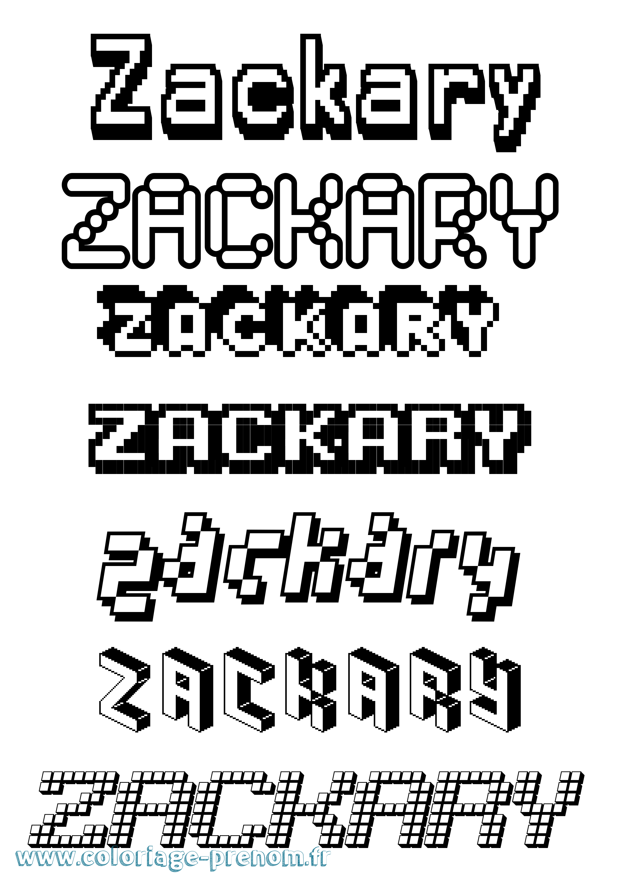 Coloriage prénom Zackary Pixel