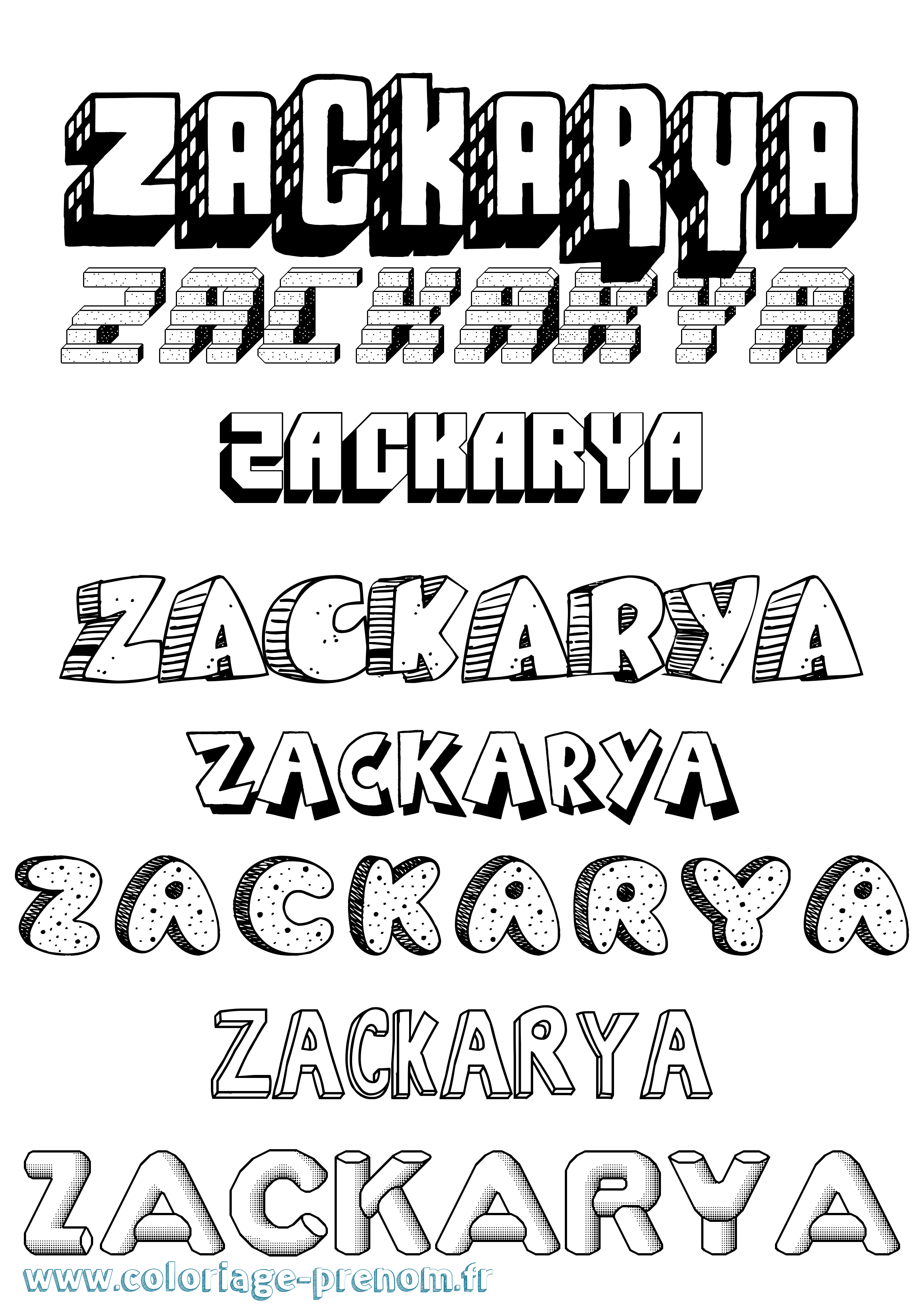 Coloriage Zackarya Effet 3D Coloriage prénom Zackarya Effet 3D