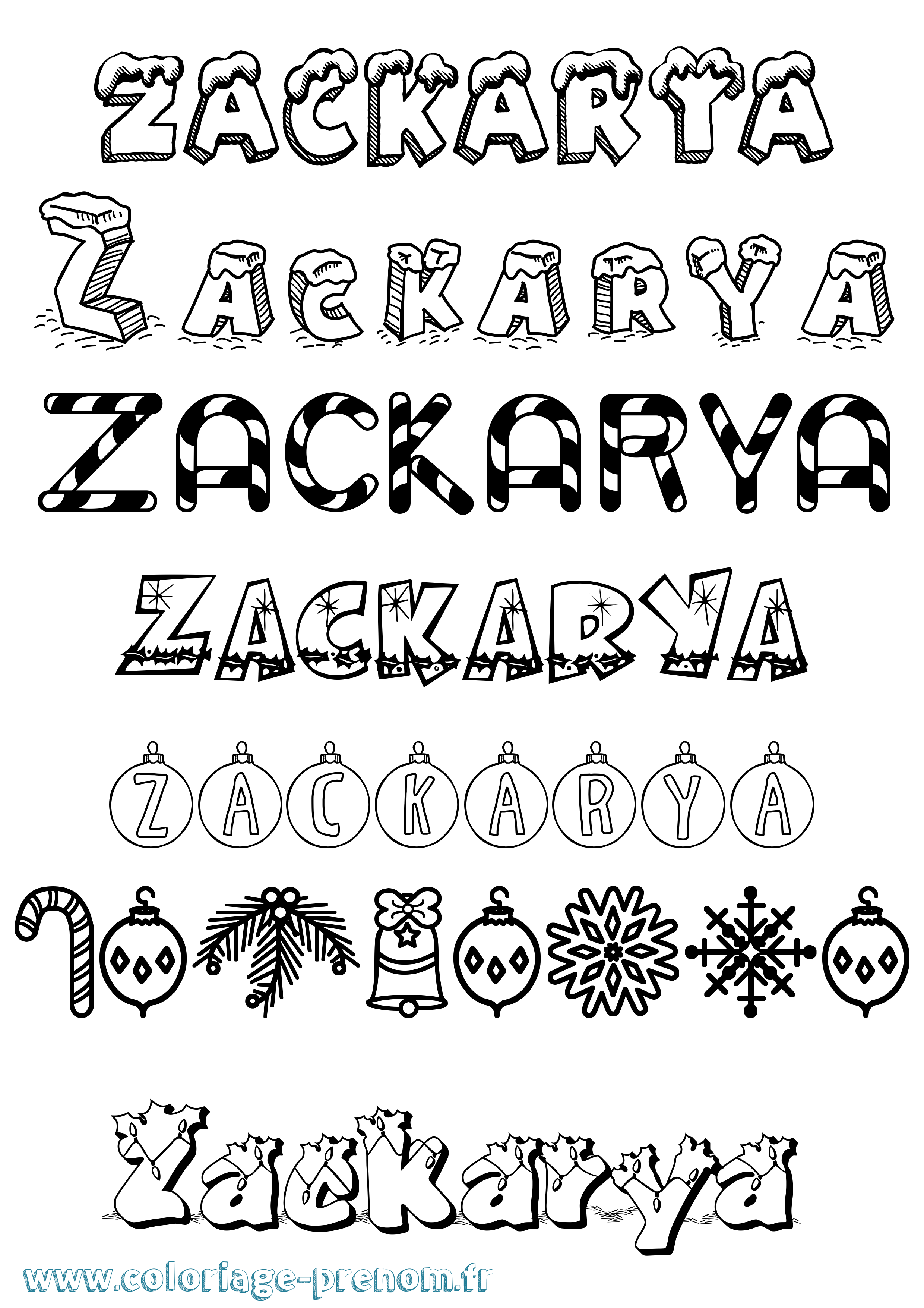 Coloriage Zackarya Noël Coloriage prénom Zackarya Noël