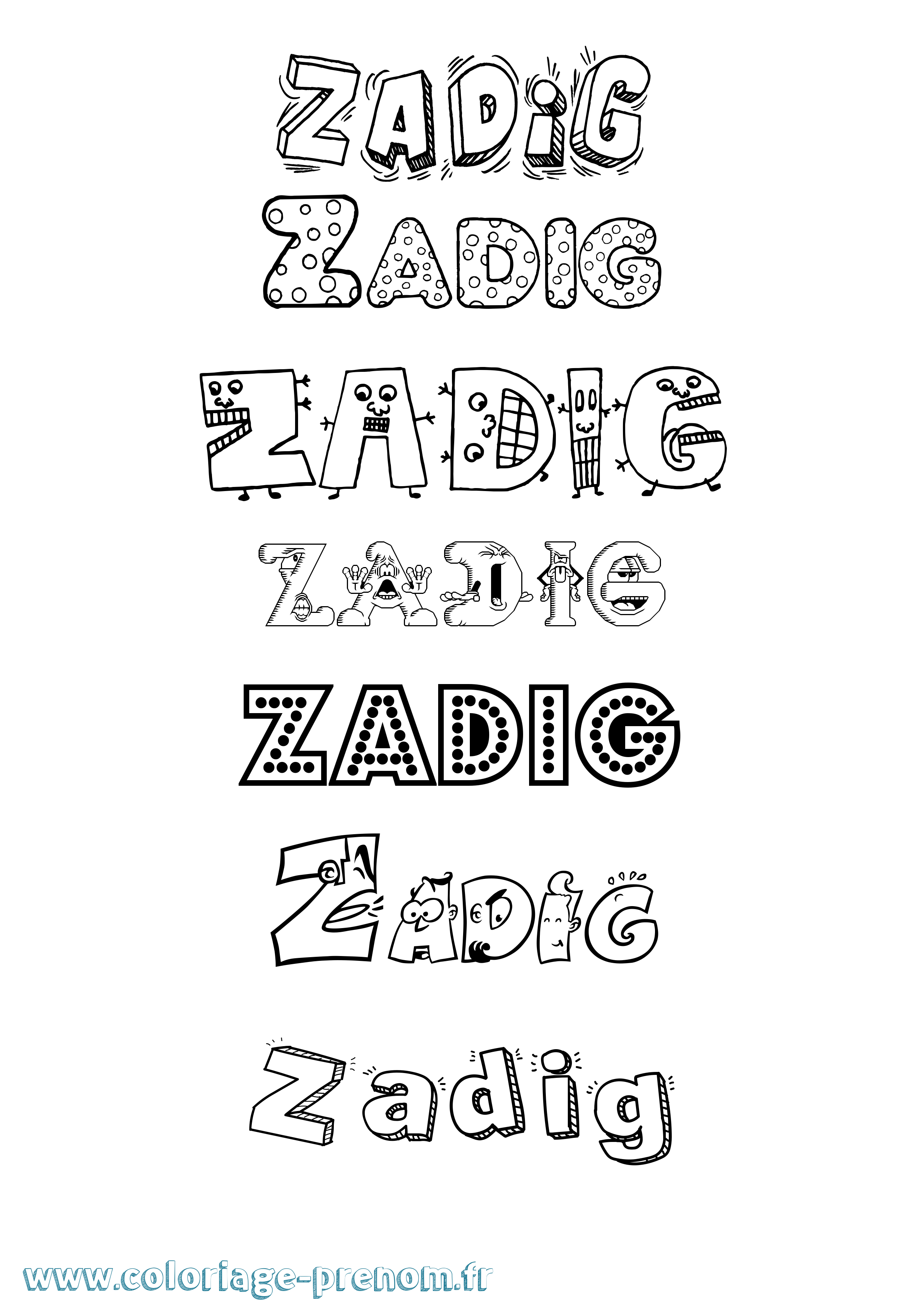 Coloriage prénom Zadig Fun