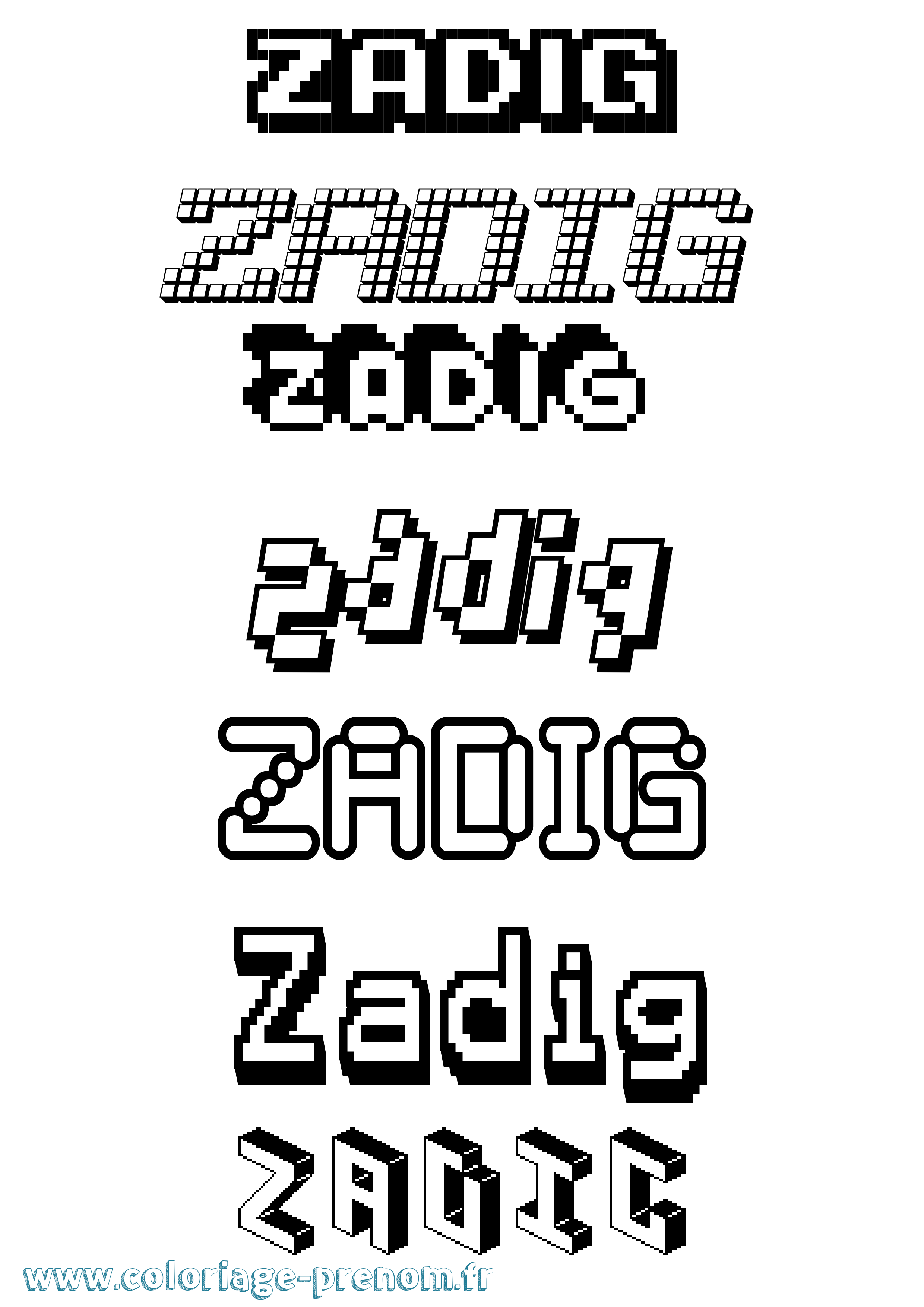 Coloriage prénom Zadig Pixel