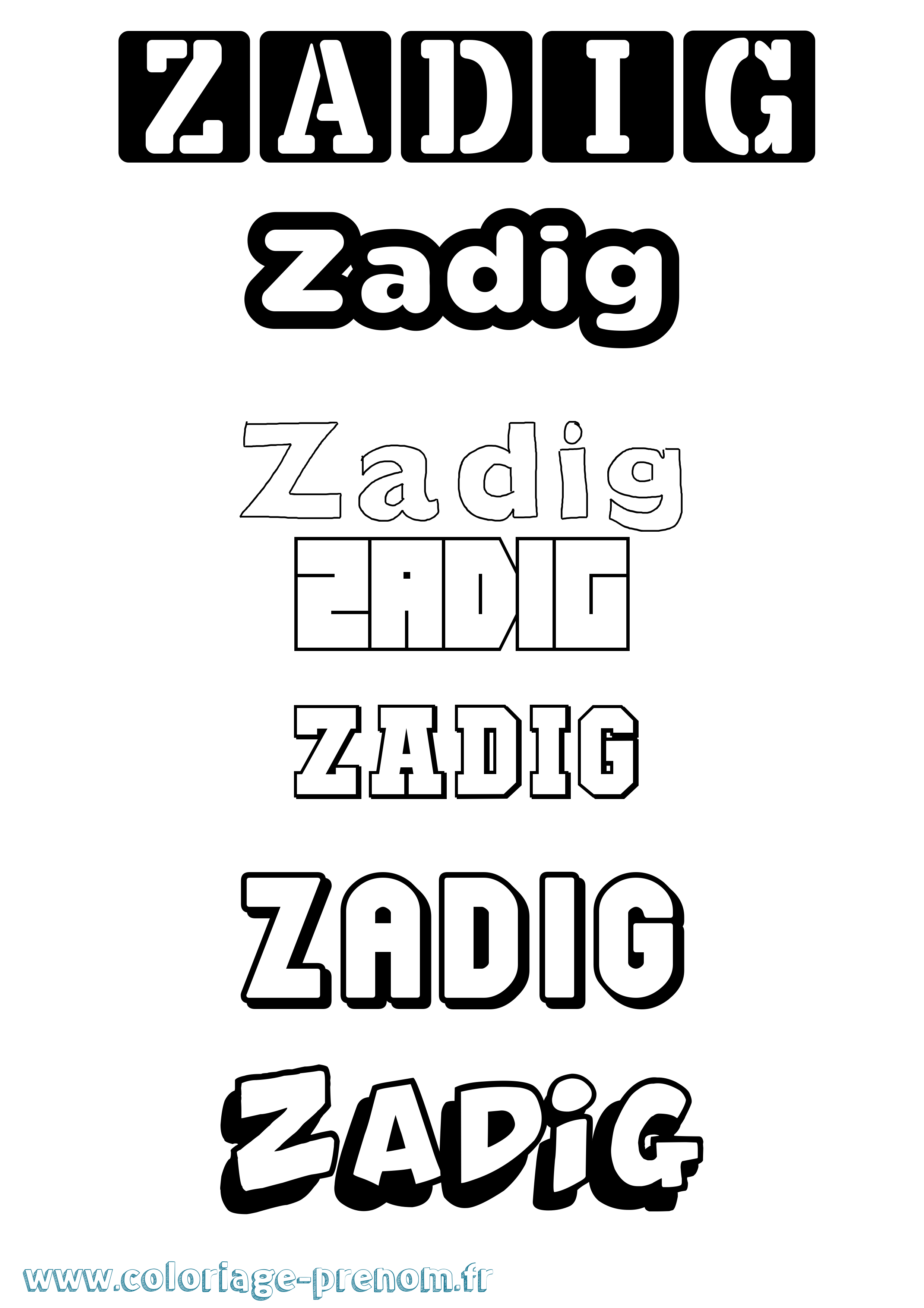 Coloriage prénom Zadig Simple