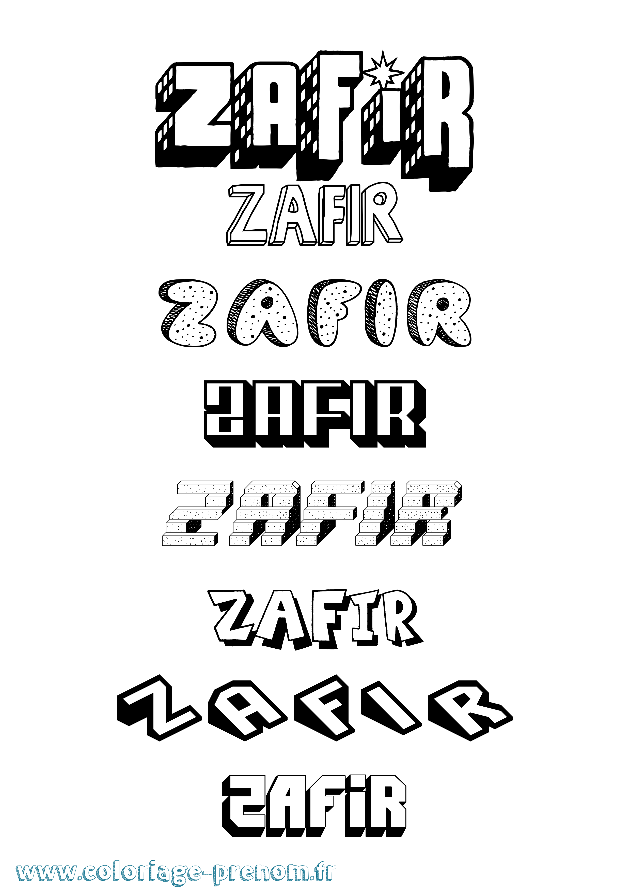 Coloriage Zafir Effet 3D Coloriage prénom Zafir Effet 3D