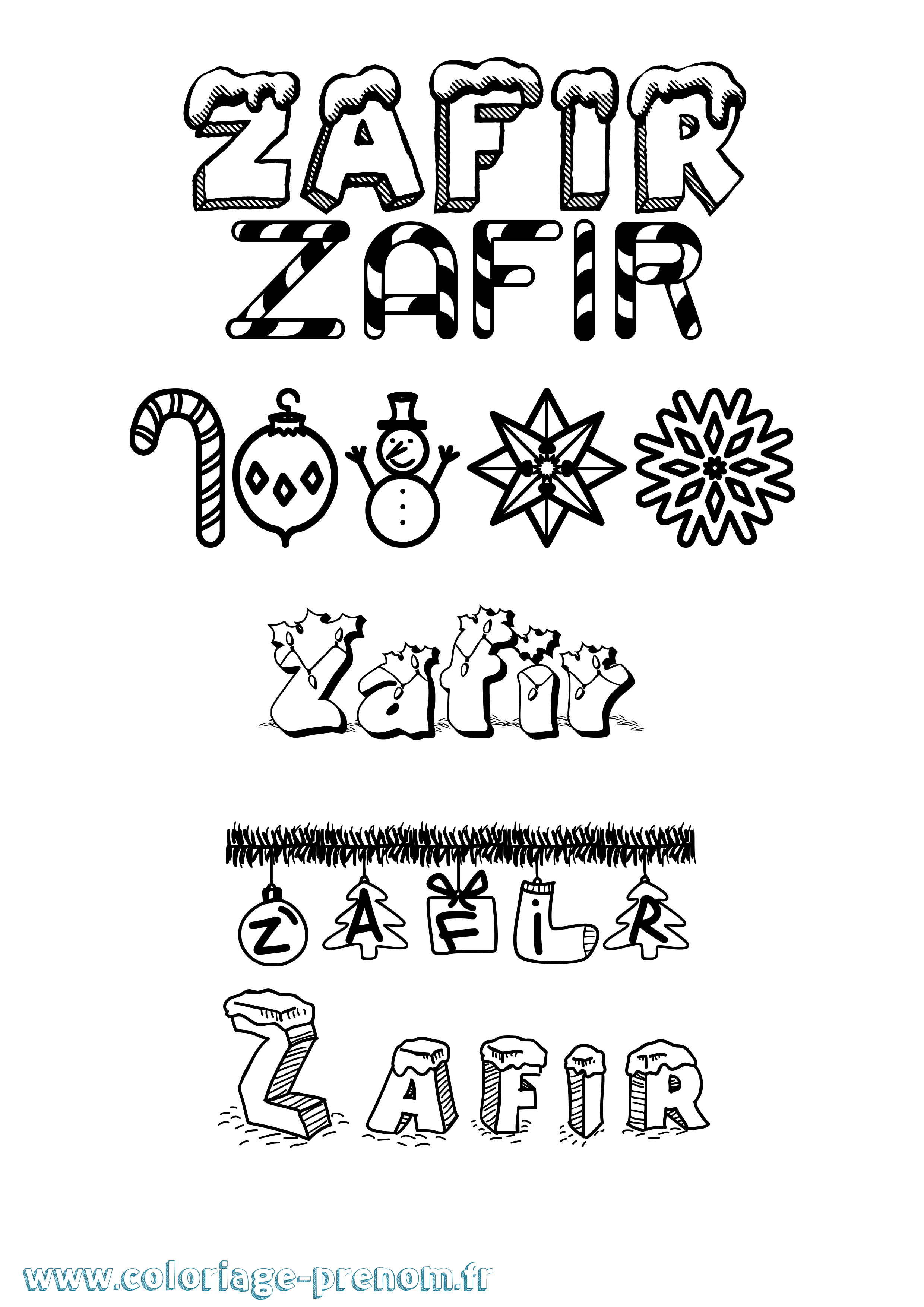 Coloriage Zafir Noël Coloriage prénom Zafir Noël