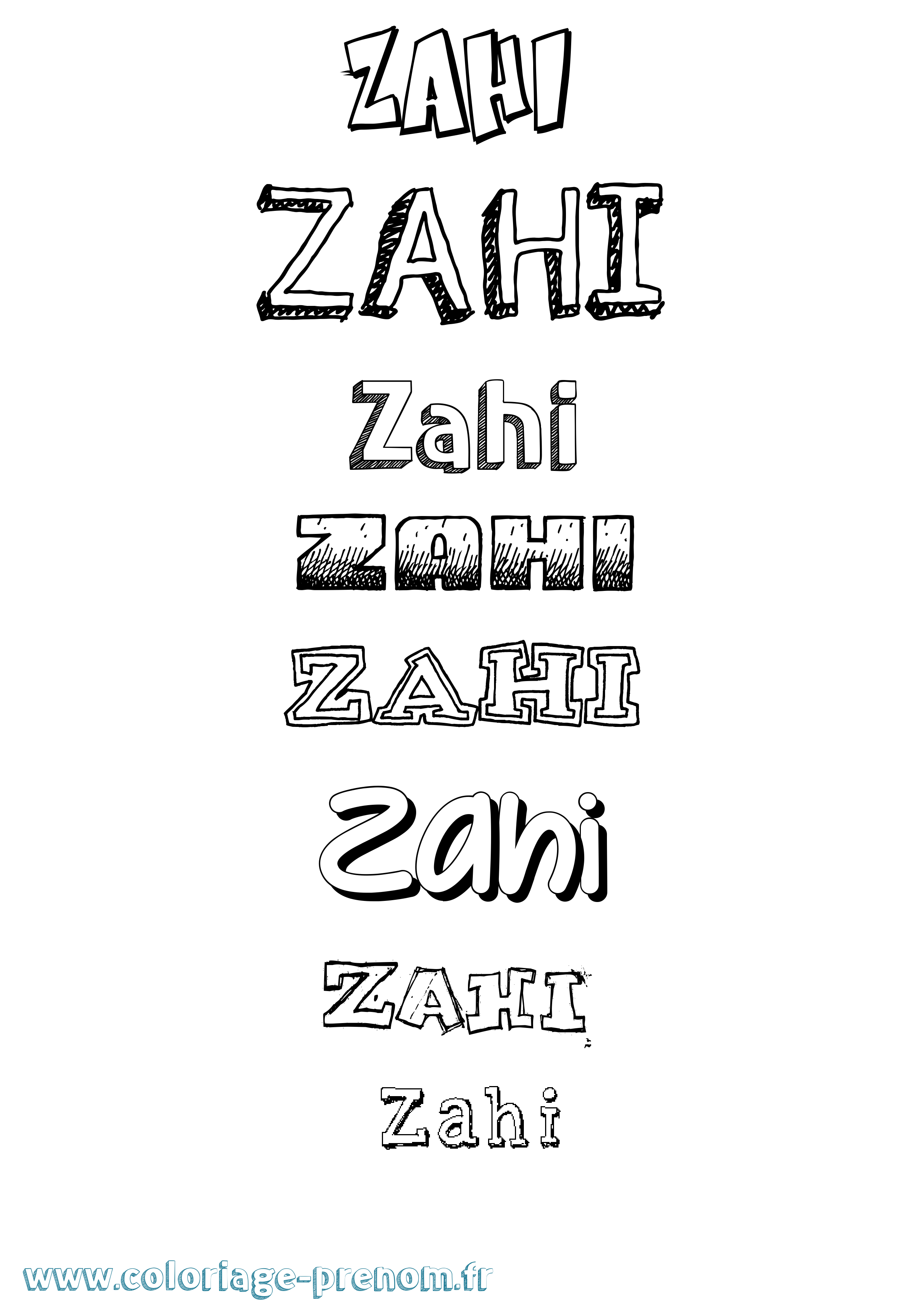 Coloriage prénom Zahi Dessiné