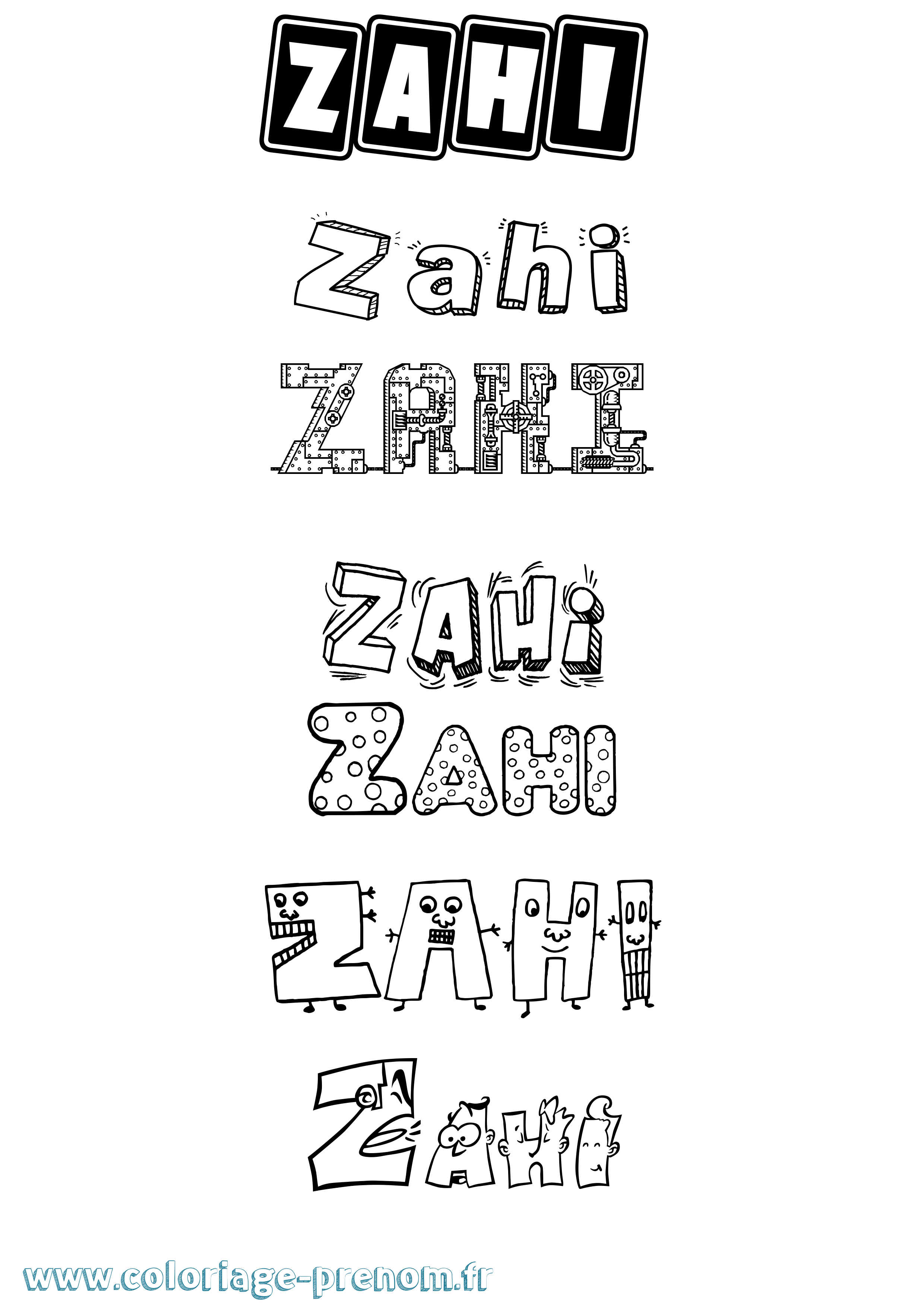Coloriage prénom Zahi Fun