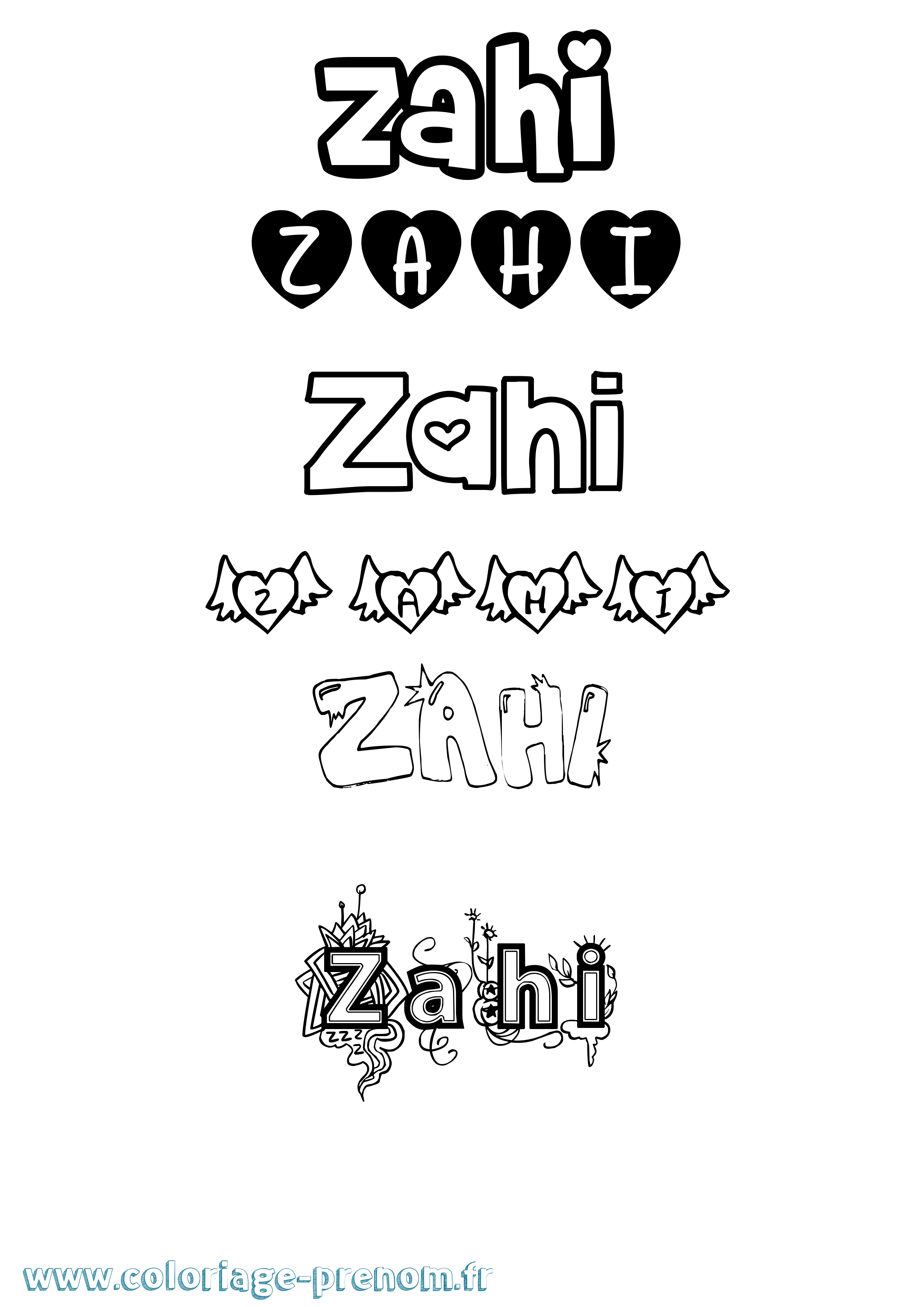 Coloriage prénom Zahi Girly