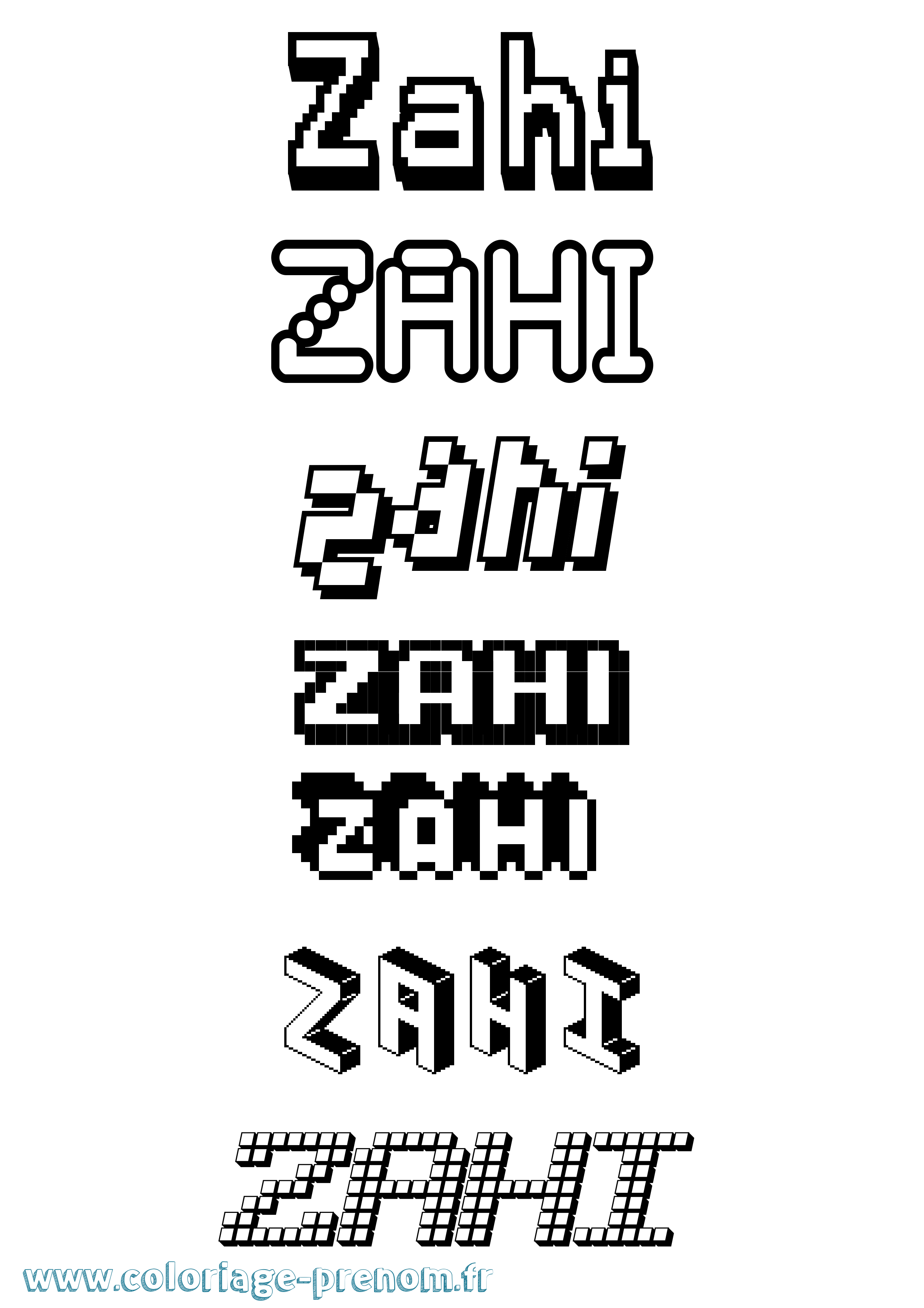 Coloriage prénom Zahi Pixel