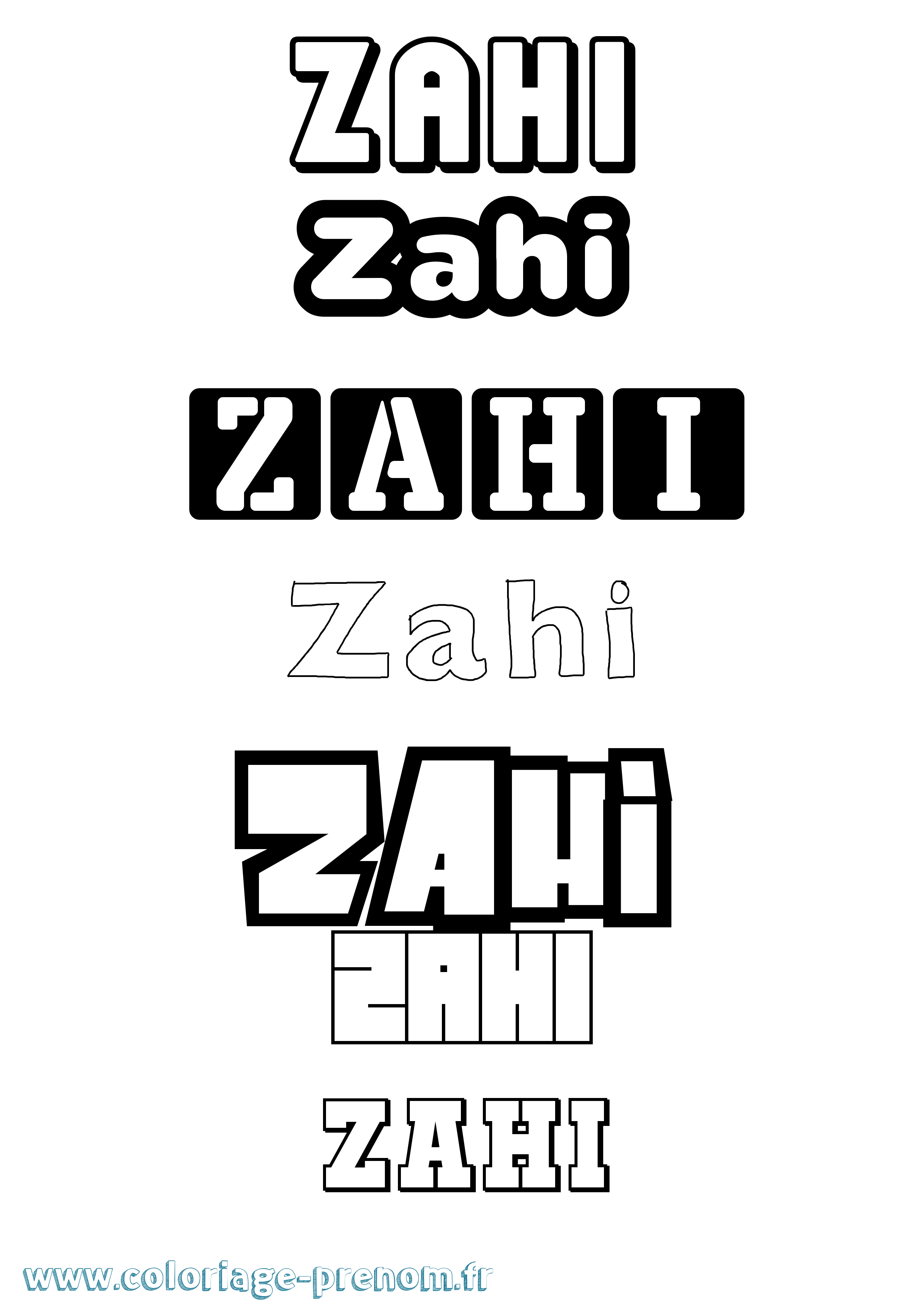 Coloriage prénom Zahi Simple