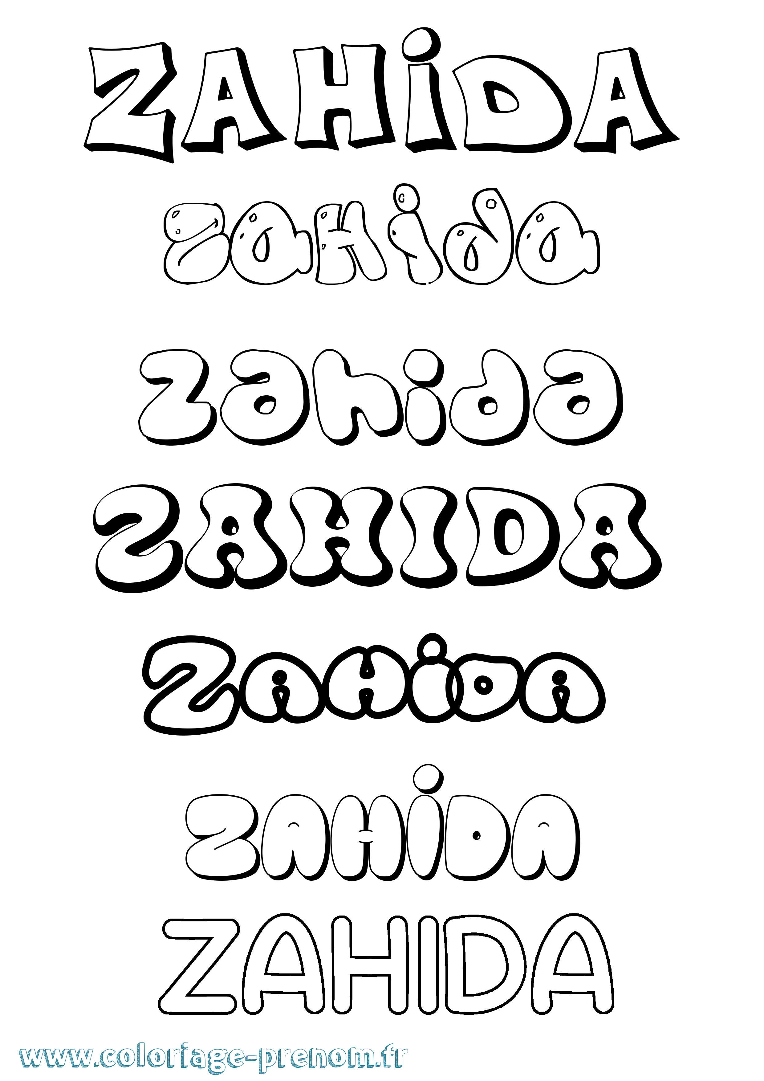 Coloriage Zahida Bubble Coloriage prénom Zahida Bubble