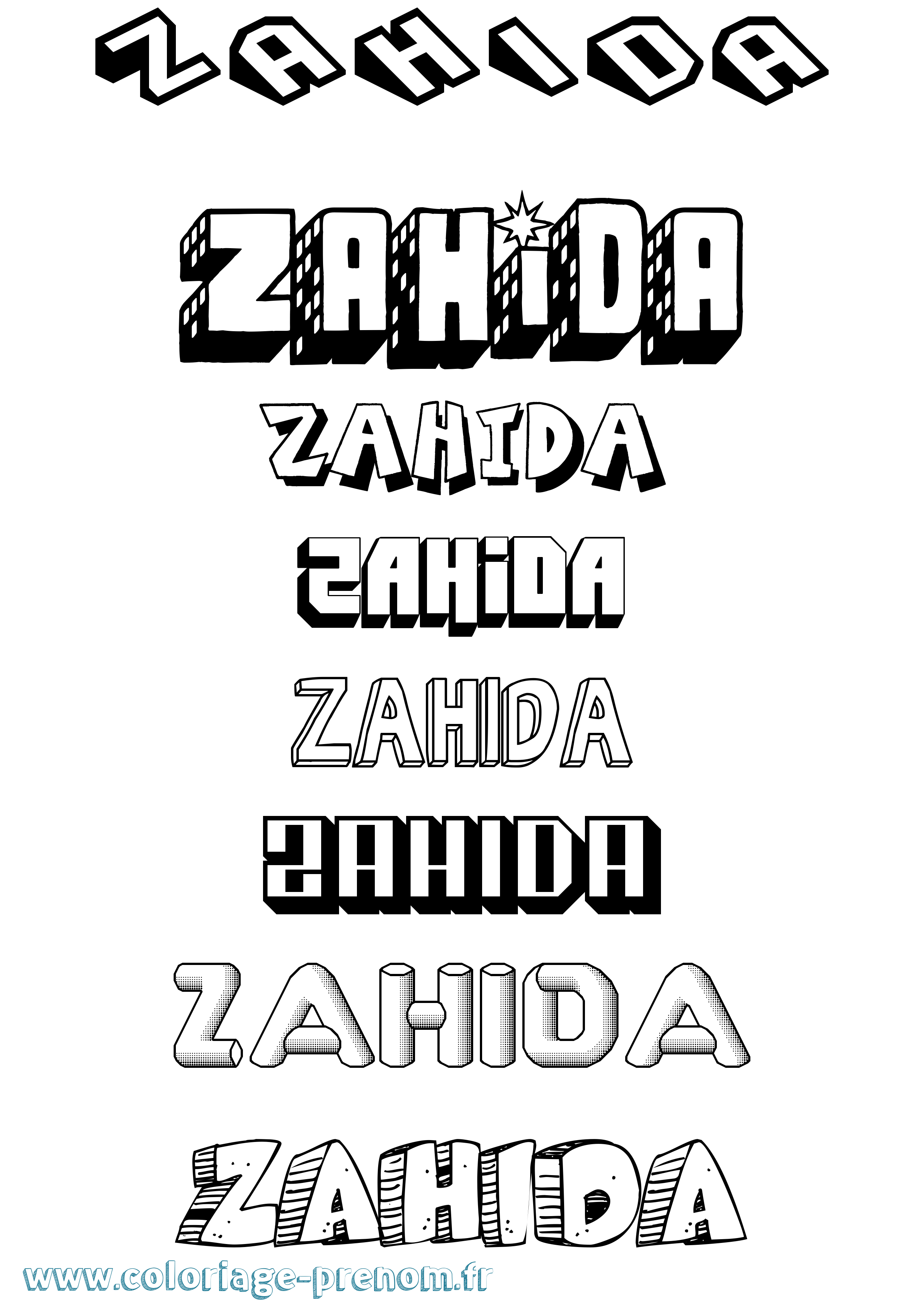 Coloriage Zahida Effet 3D Coloriage prénom Zahida Effet 3D