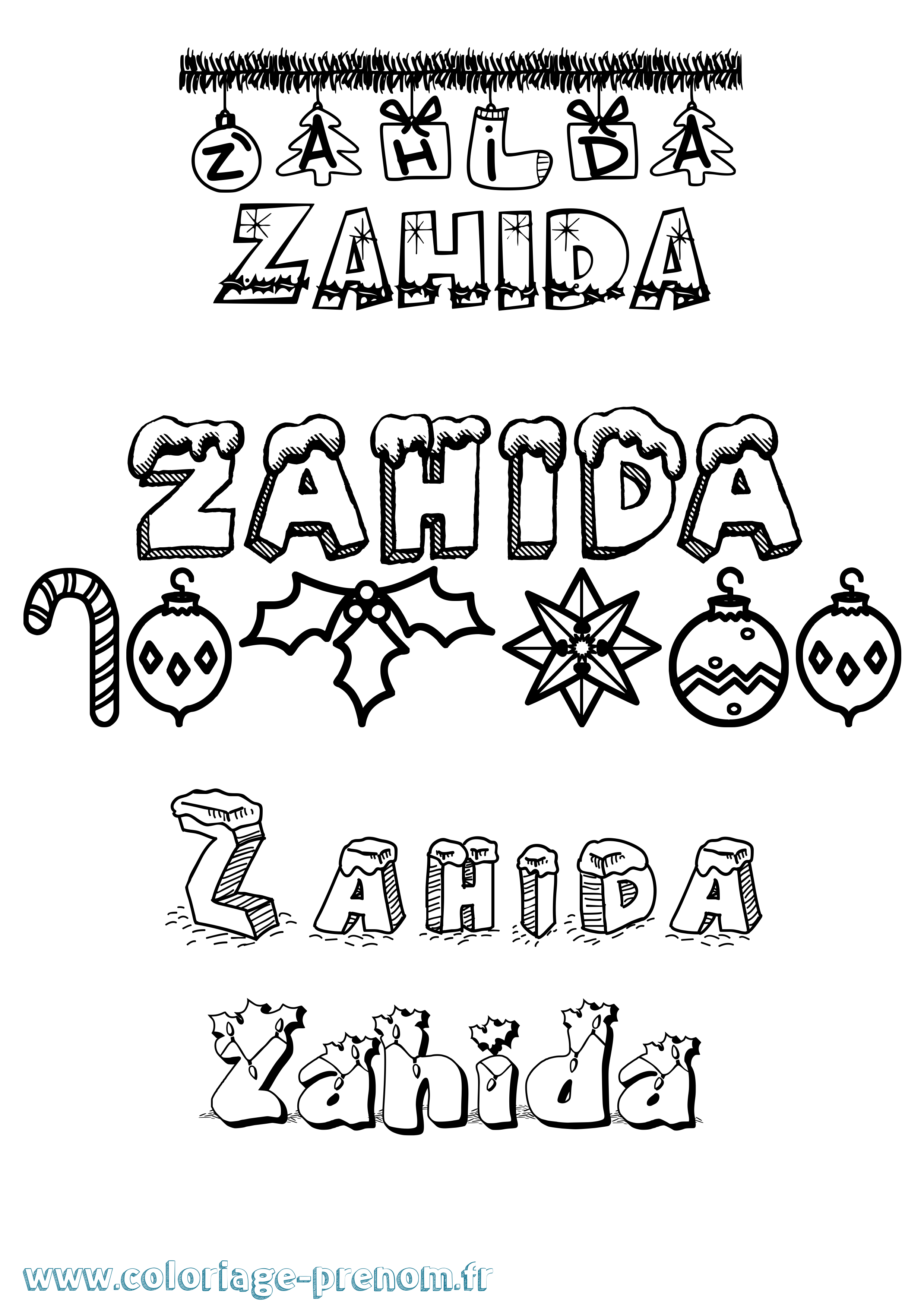 Coloriage Zahida Noël Coloriage prénom Zahida Noël