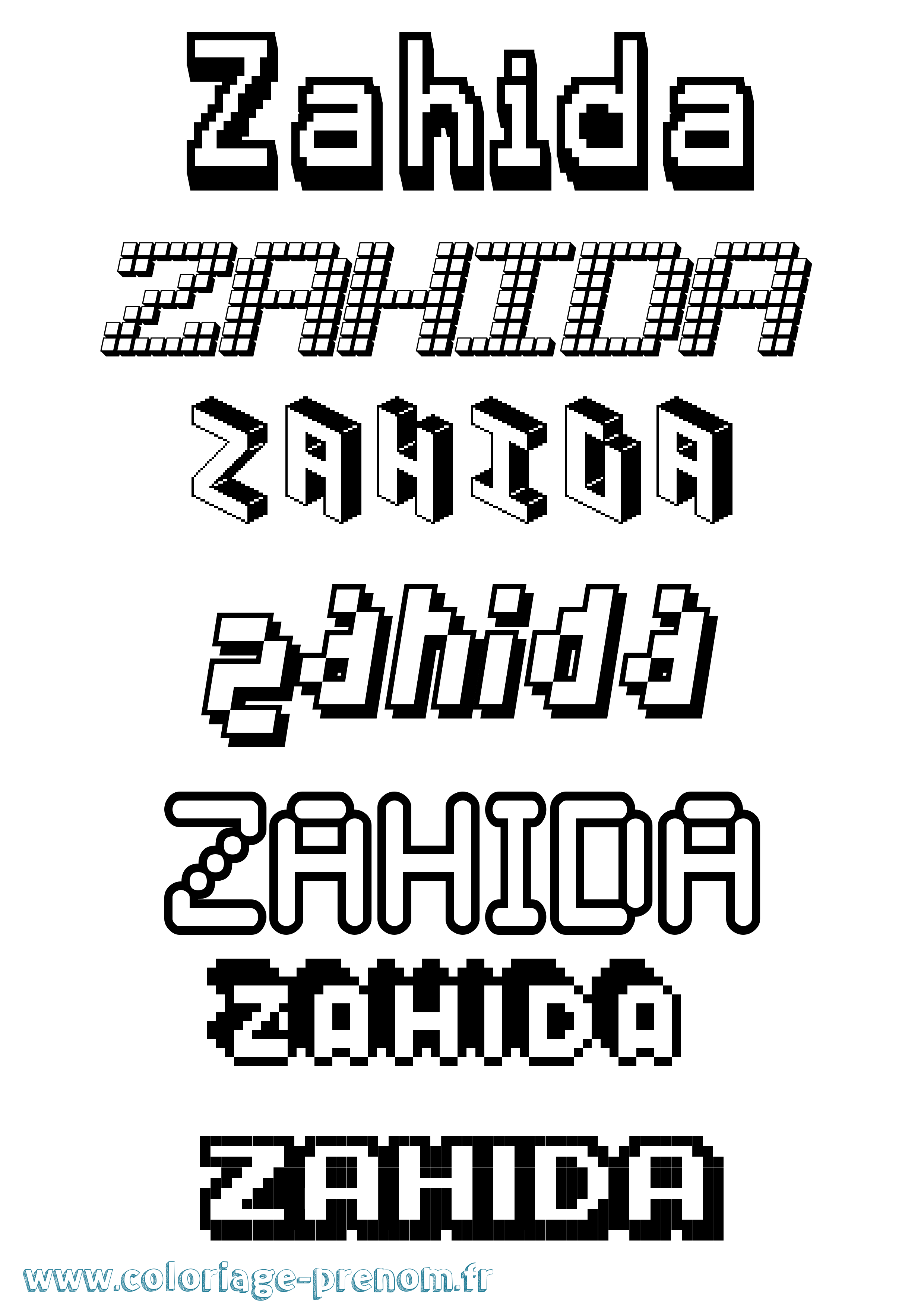 Coloriage Zahida Pixel Coloriage prénom Zahida Pixel