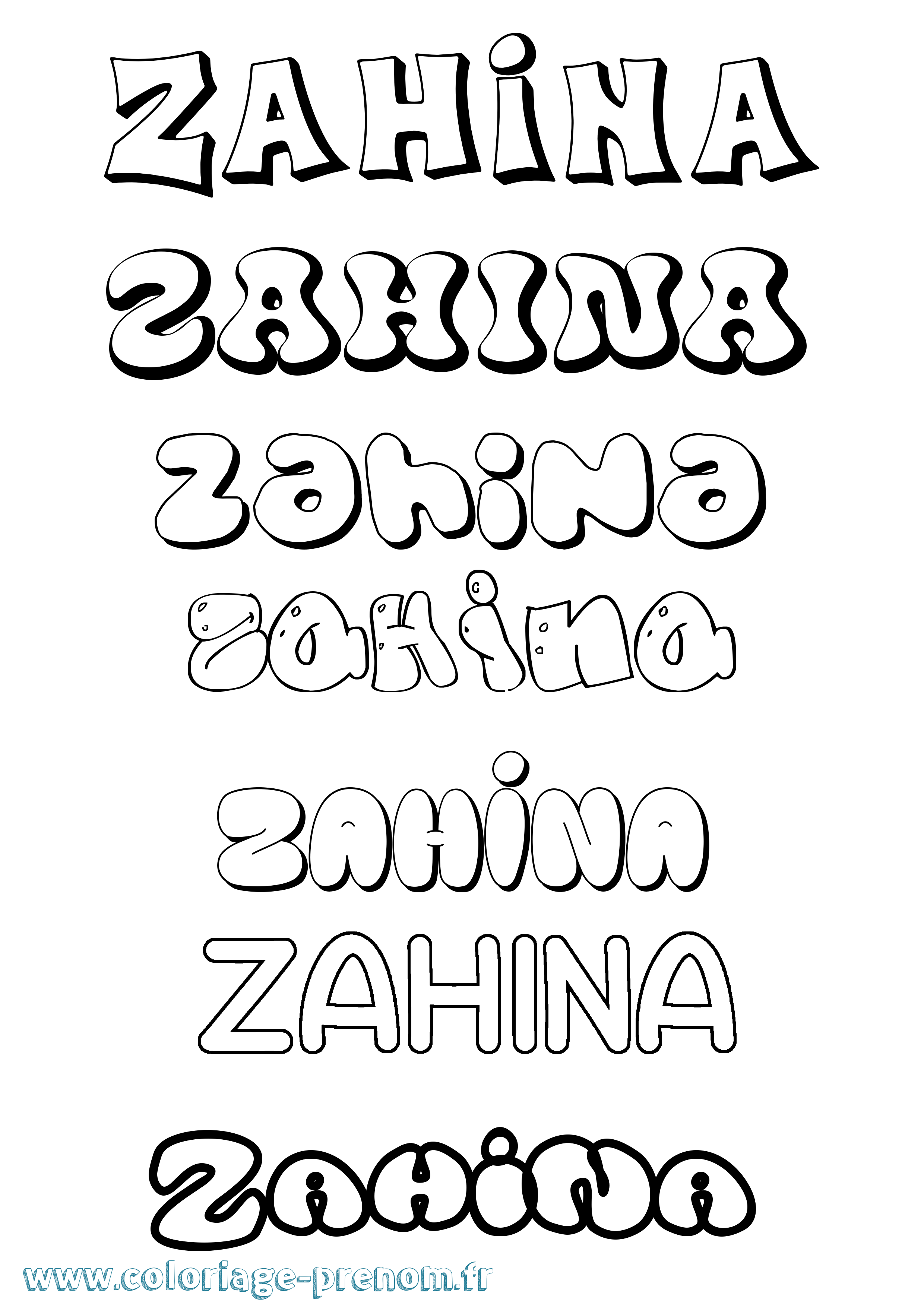 Coloriage prénom Zahina Bubble
