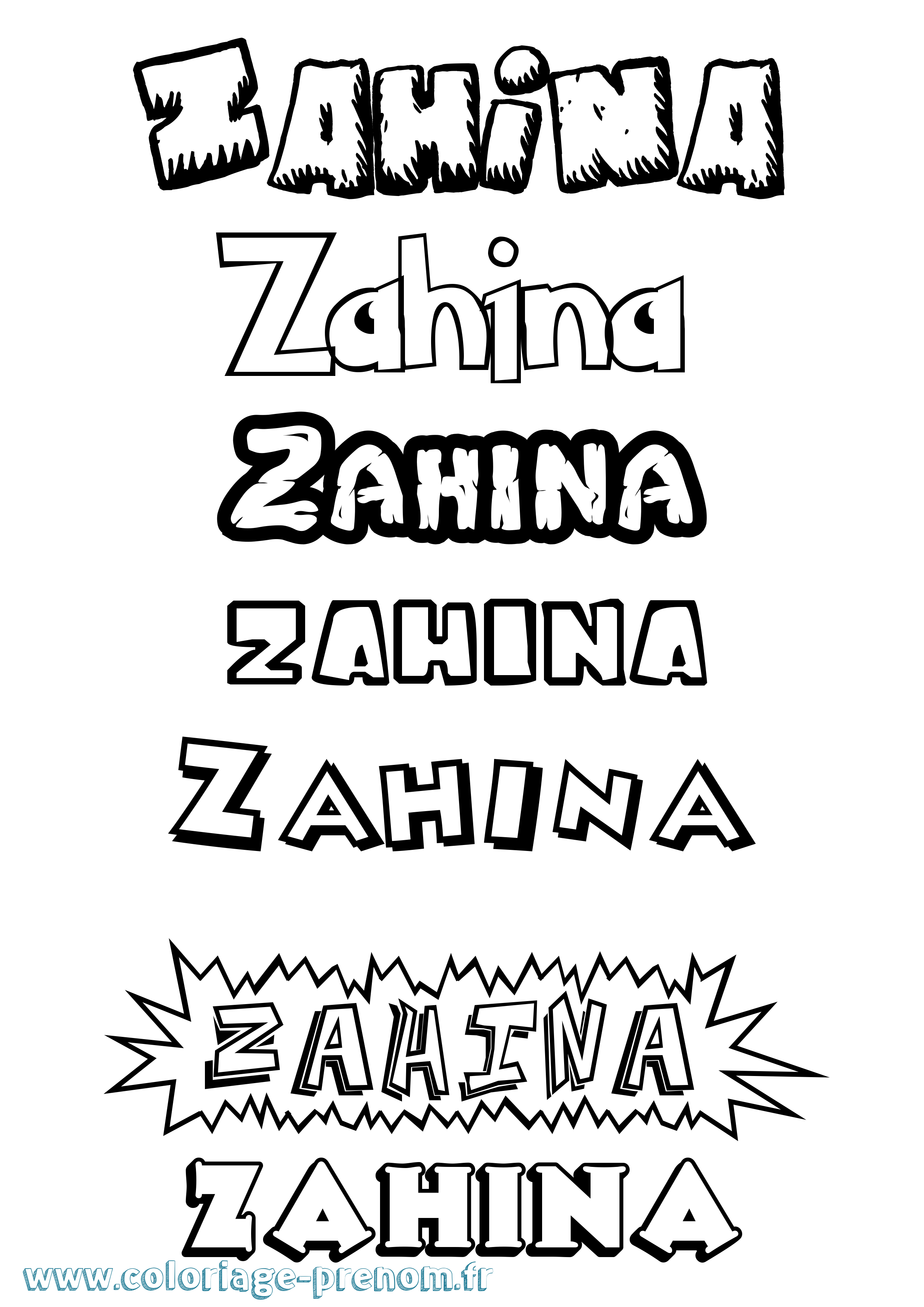 Coloriage prénom Zahina Dessin Animé